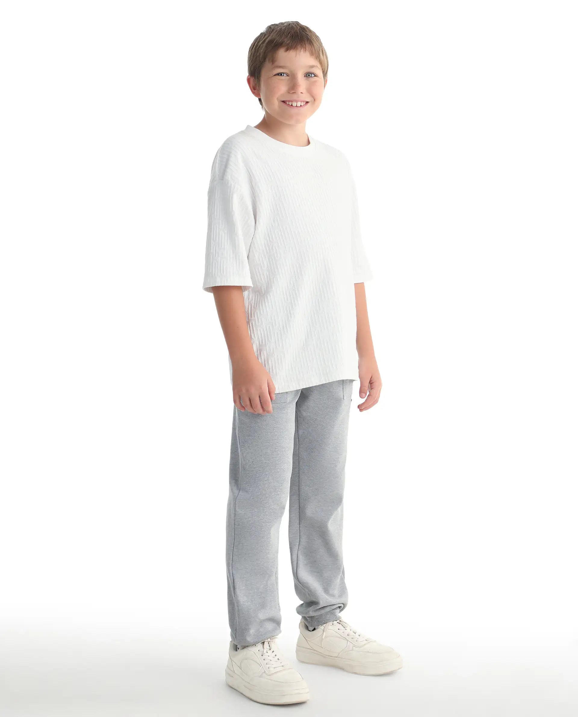 Rare Ones Kids Risto Melange Grey Cotton Blend Fabric Drawstring Closure Jogger Fit Track Pant