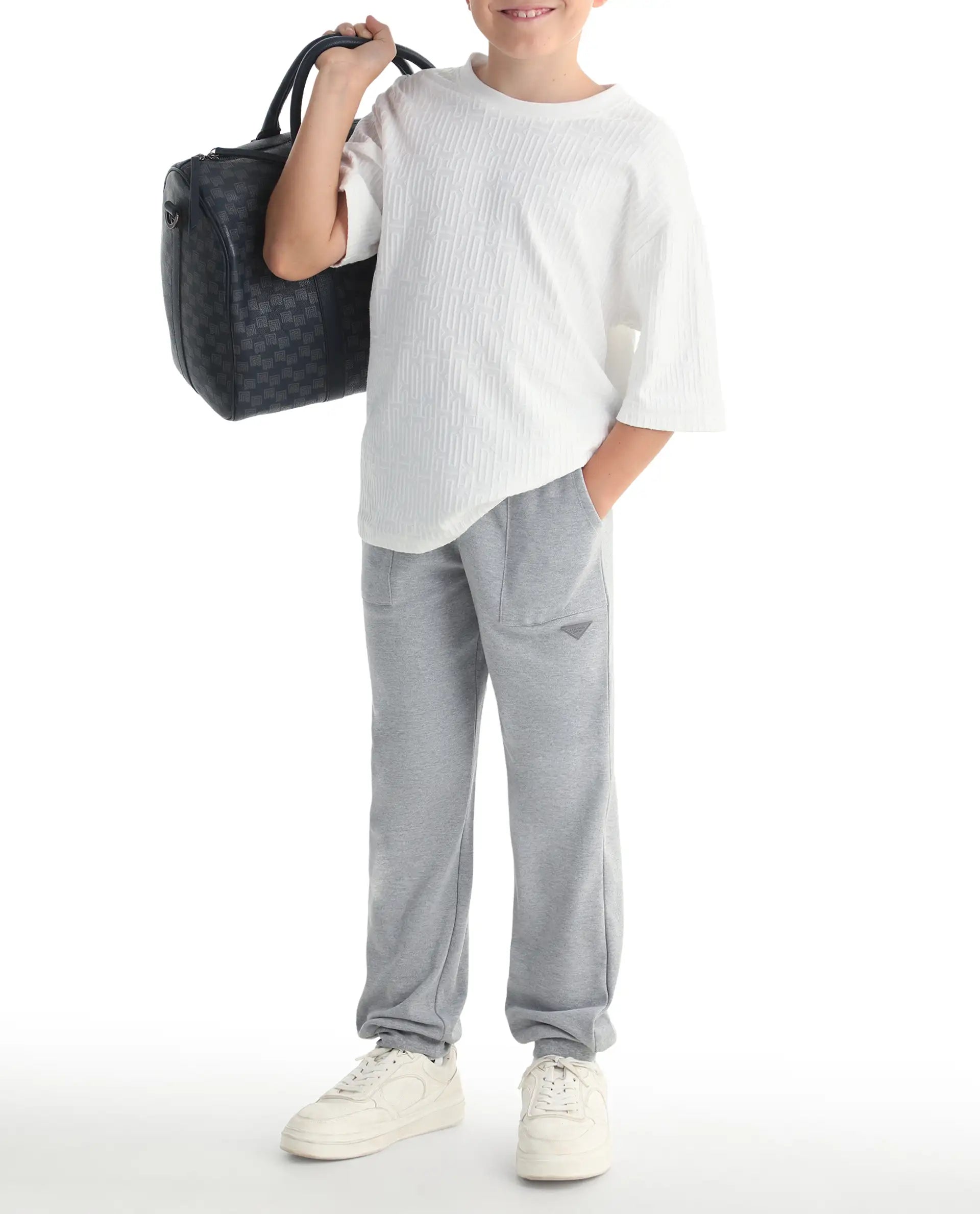 Rare Ones Kids Risto Melange Grey Cotton Blend Fabric Drawstring Closure Jogger Fit Track Pant