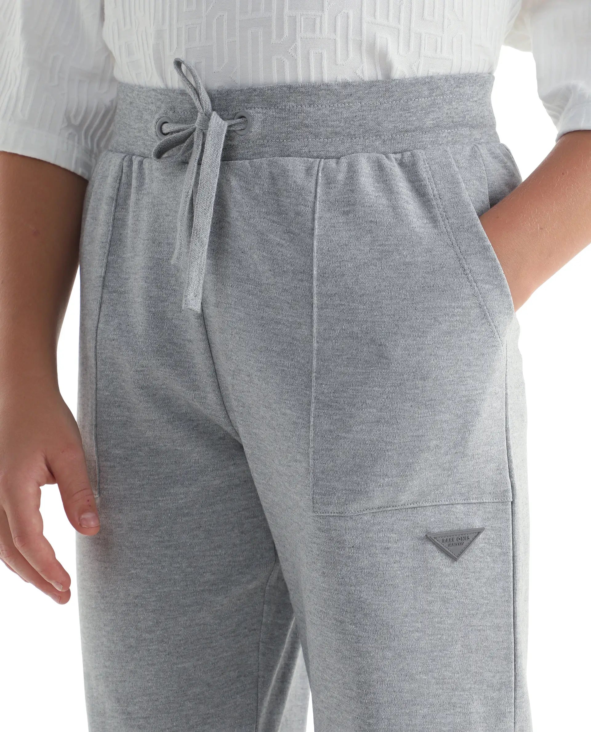 Rare Ones Kids Risto Melange Grey Cotton Blend Fabric Drawstring Closure Jogger Fit Track Pant