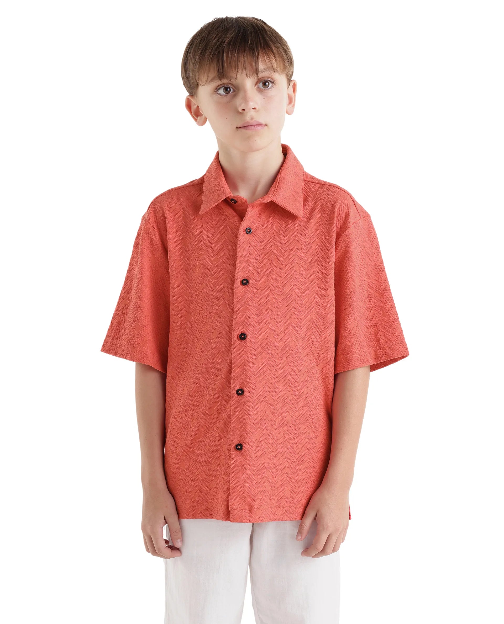 Rare Ones Kids Julius-S Rust Cotton Blend Fabric Button Closure Regular Fit Shirt
