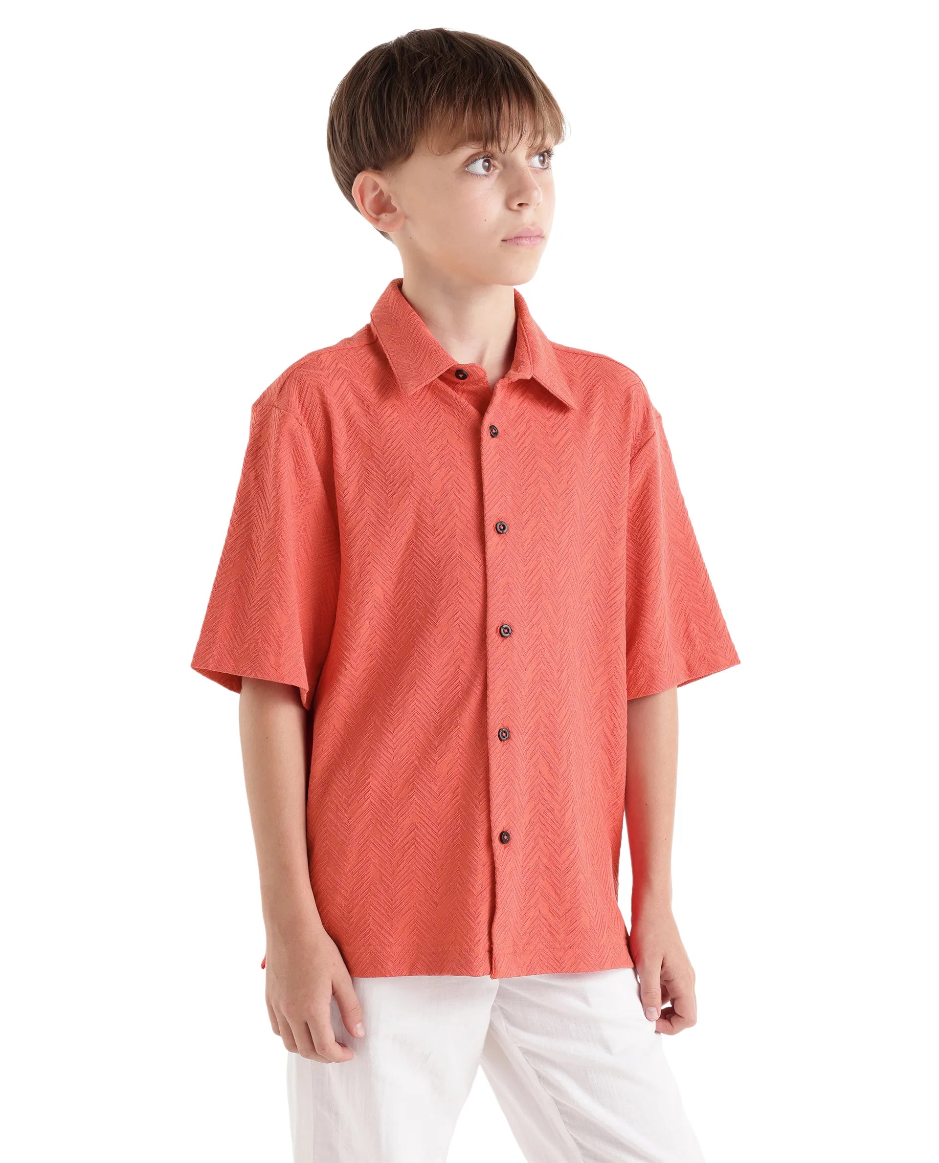 Rare Ones Kids Julius-S Rust Cotton Blend Fabric Button Closure Regular Fit Shirt