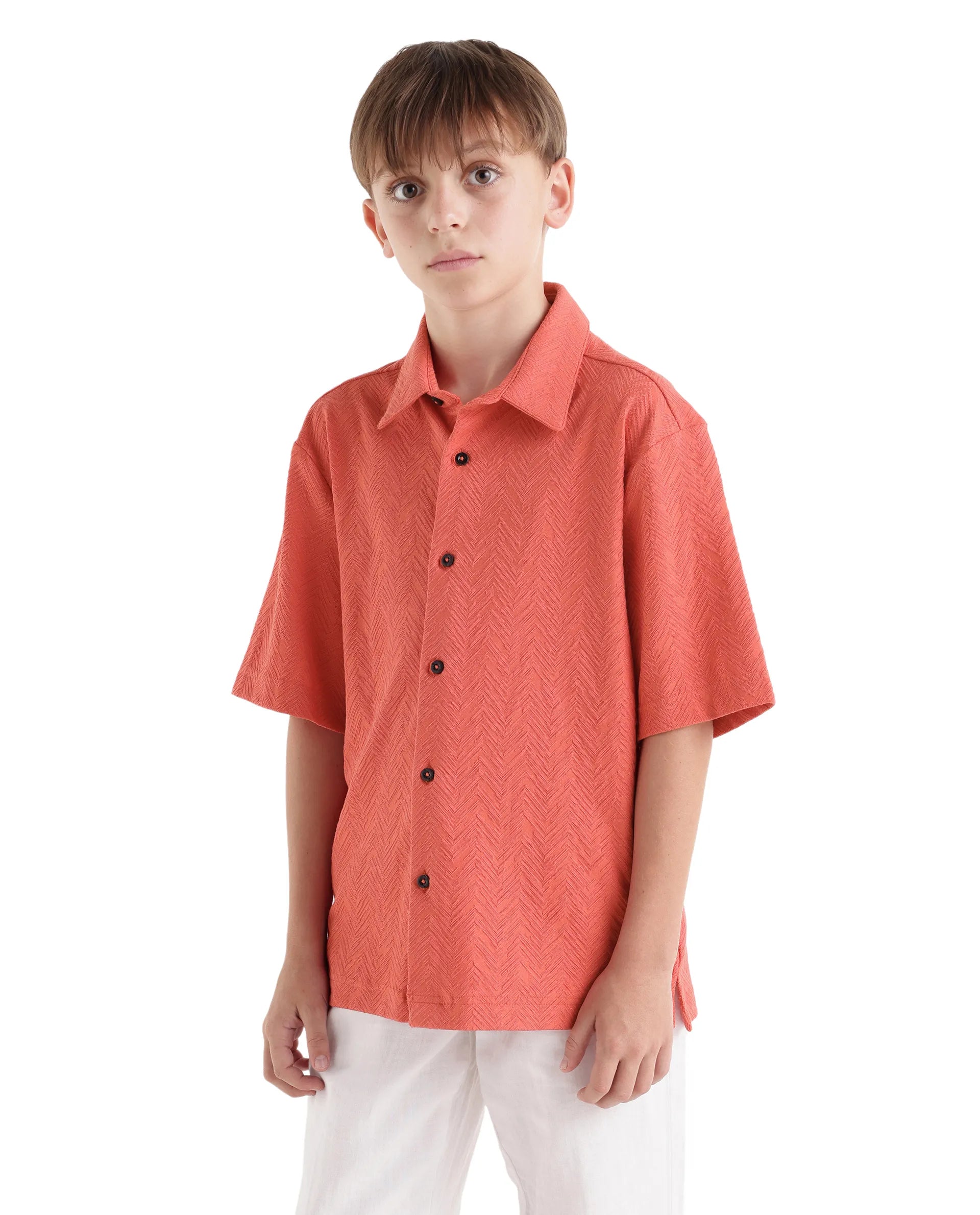 Rare Ones Kids Julius-S Rust Cotton Blend Fabric Button Closure Regular Fit Shirt
