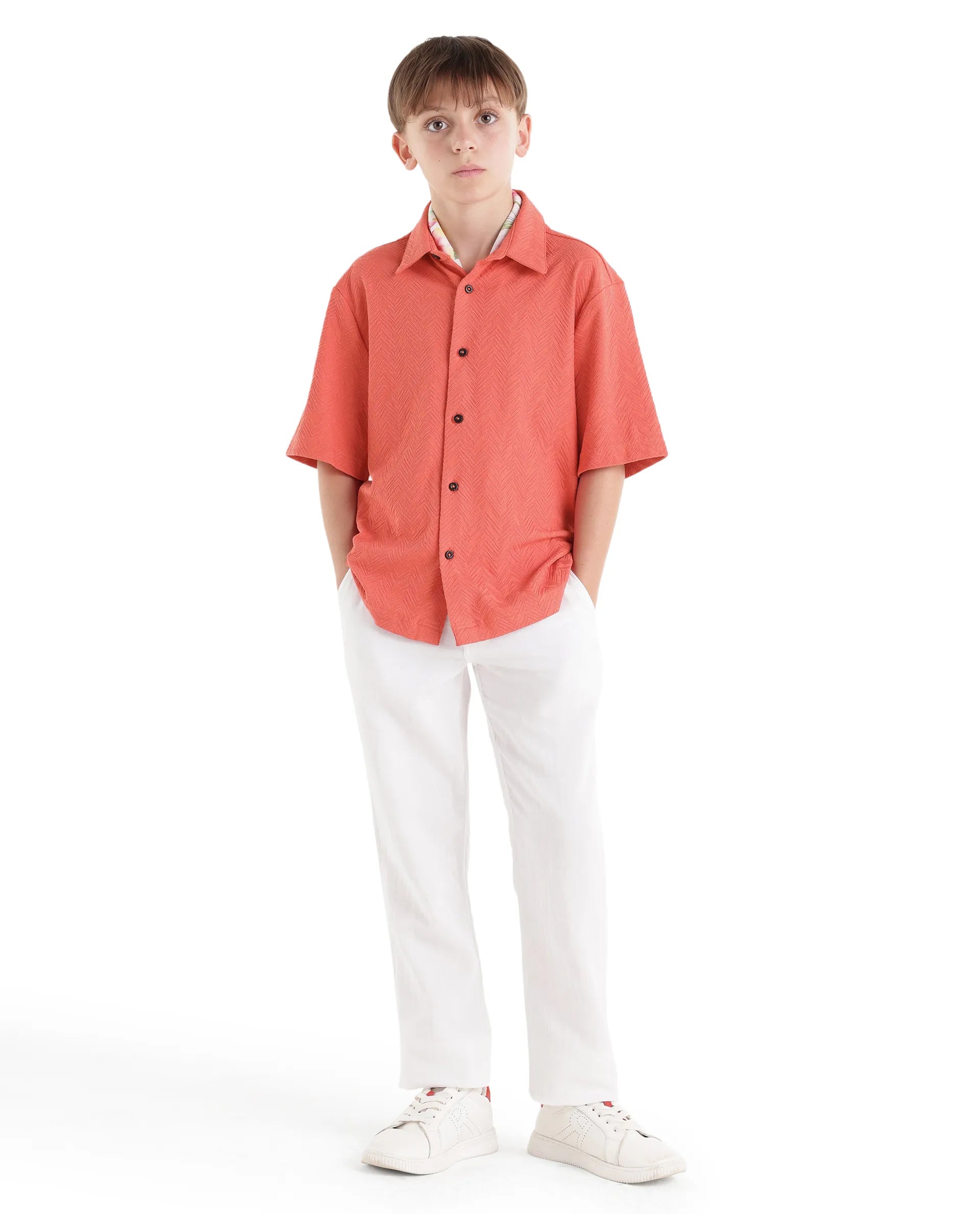 Rare Ones Kids Julius-S Rust Cotton Blend Fabric Button Closure Regular Fit Shirt