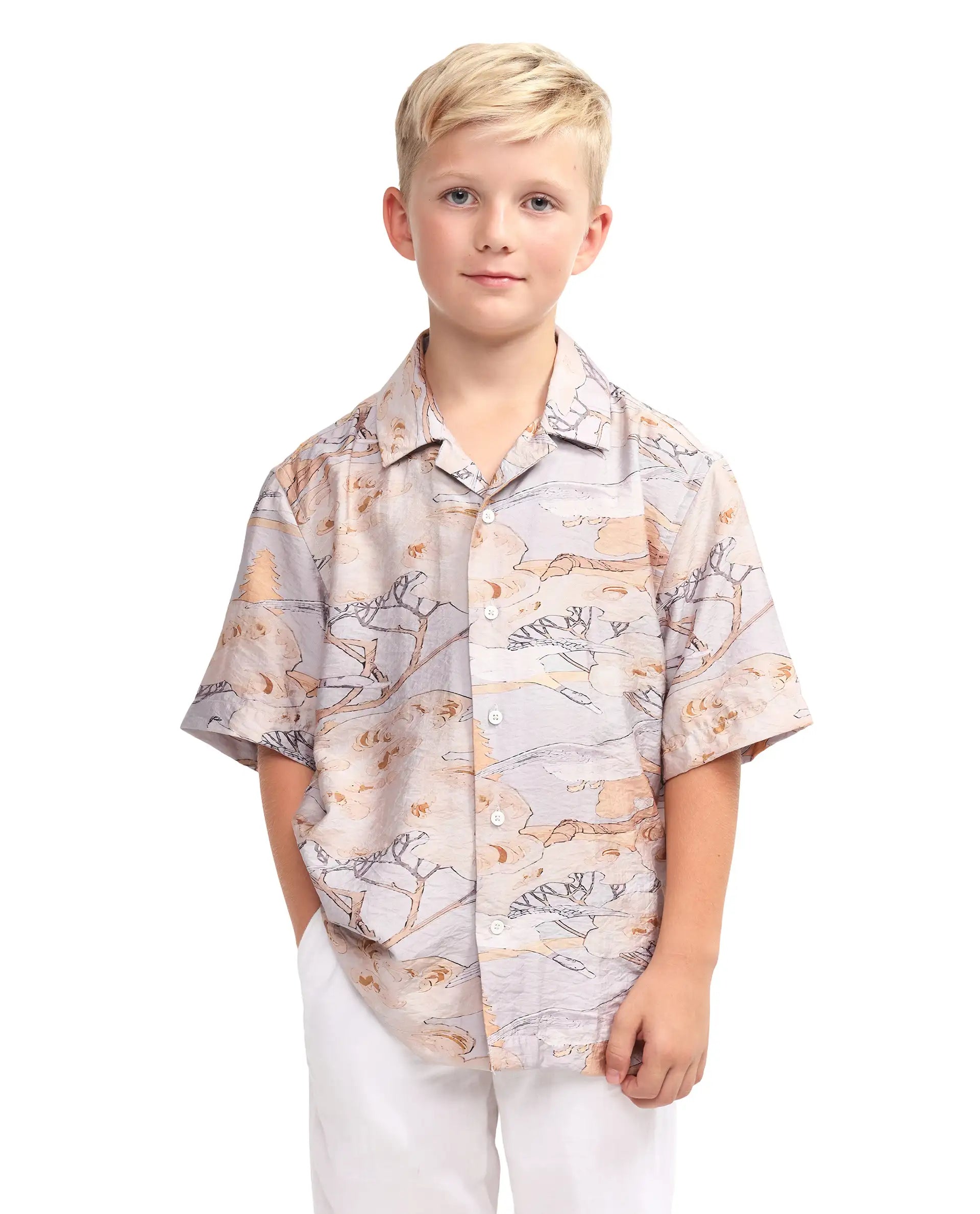 Rare Ones Kids Zeno Light Purple Viscose Blend Fabric Button Closure Boxy Fit Shirt