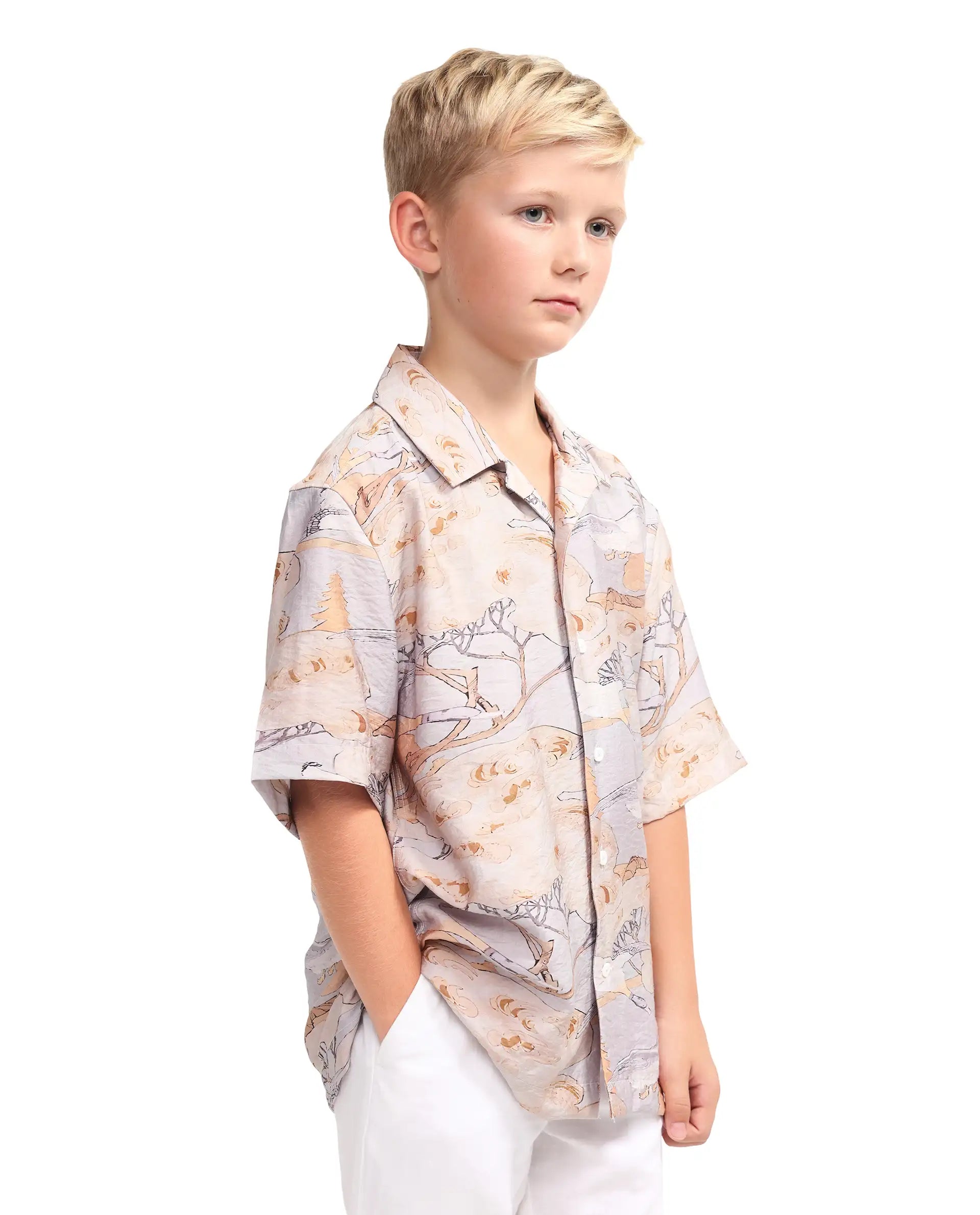 Rare Ones Kids Zeno Light Purple Viscose Blend Fabric Button Closure Boxy Fit Shirt