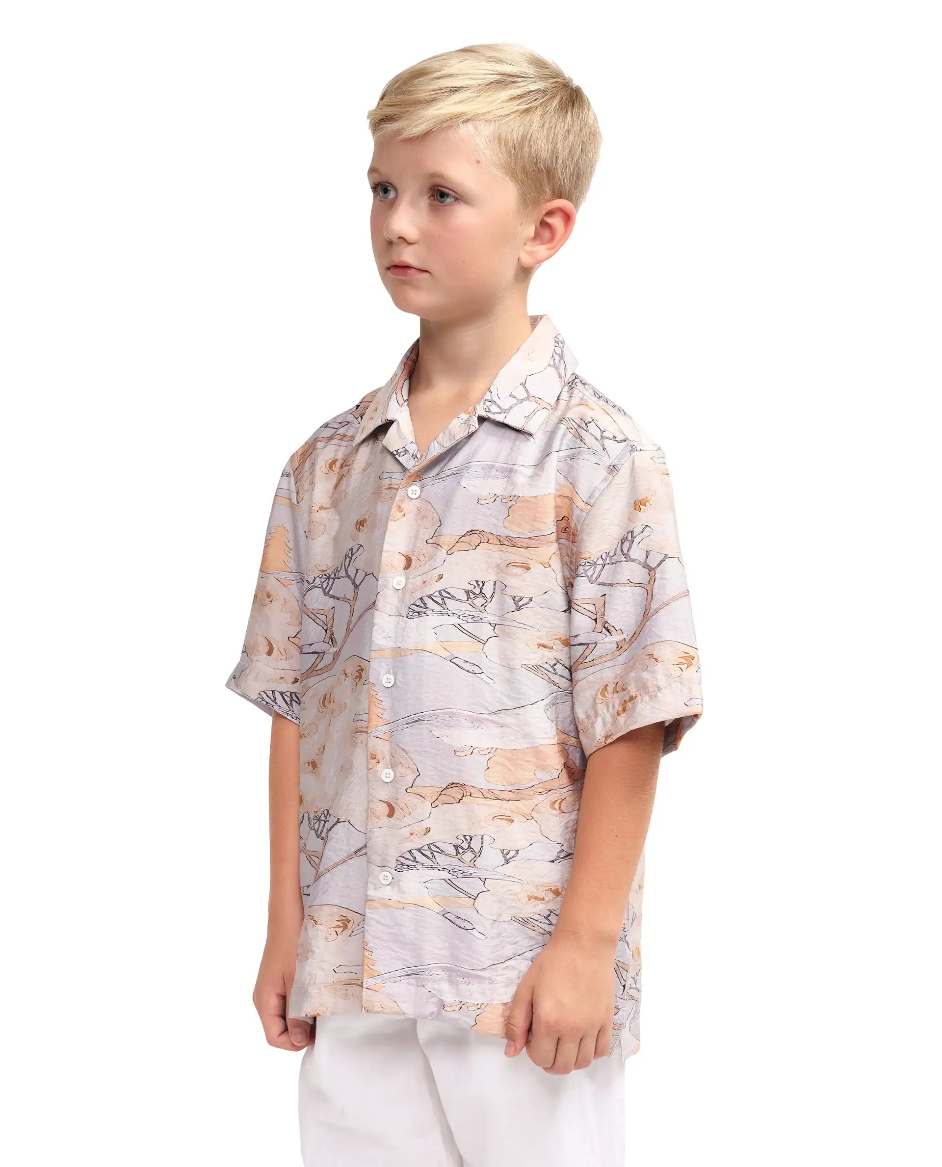 Rare Ones Kids Zeno Light Purple Viscose Blend Fabric Button Closure Boxy Fit Shirt