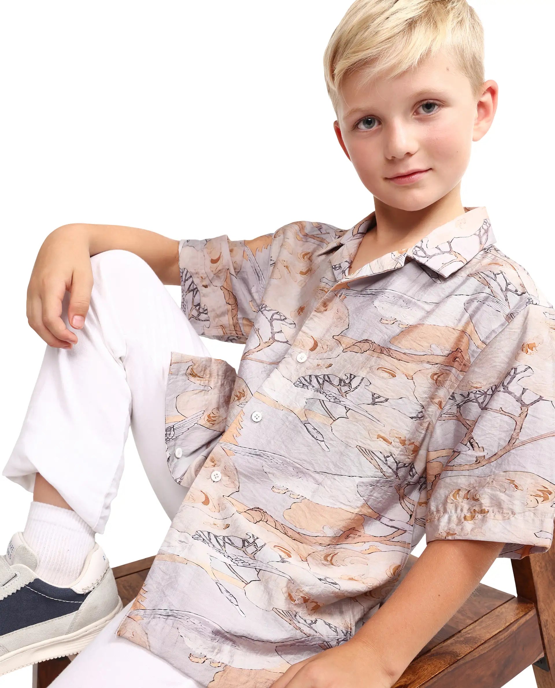 Rare Ones Kids Zeno Light Purple Viscose Blend Fabric Button Closure Boxy Fit Shirt