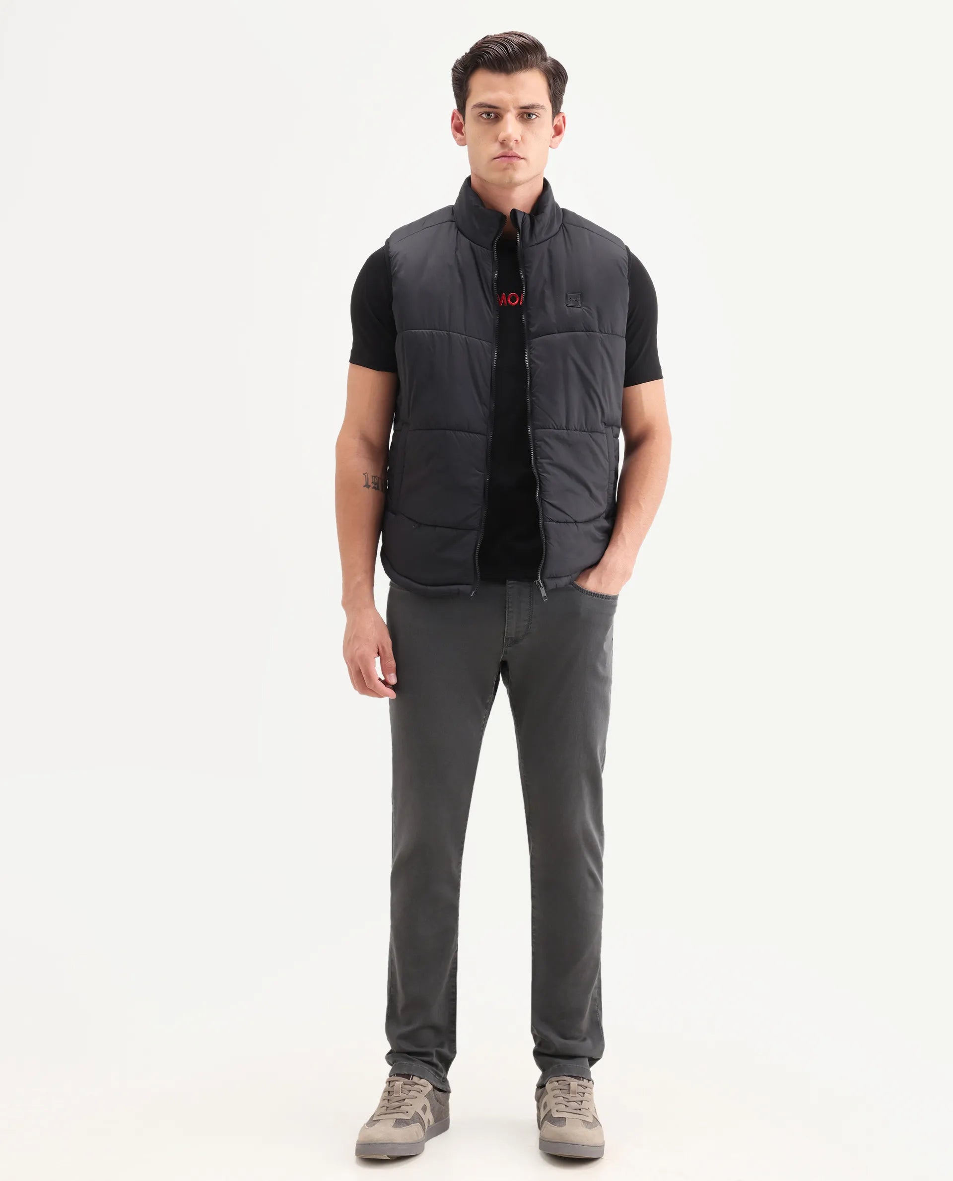 Rare Rabbit Men's Korv 26 Grey Cotton Blend Fabric Shank And Zipper Hawk Slim Plain Jeans