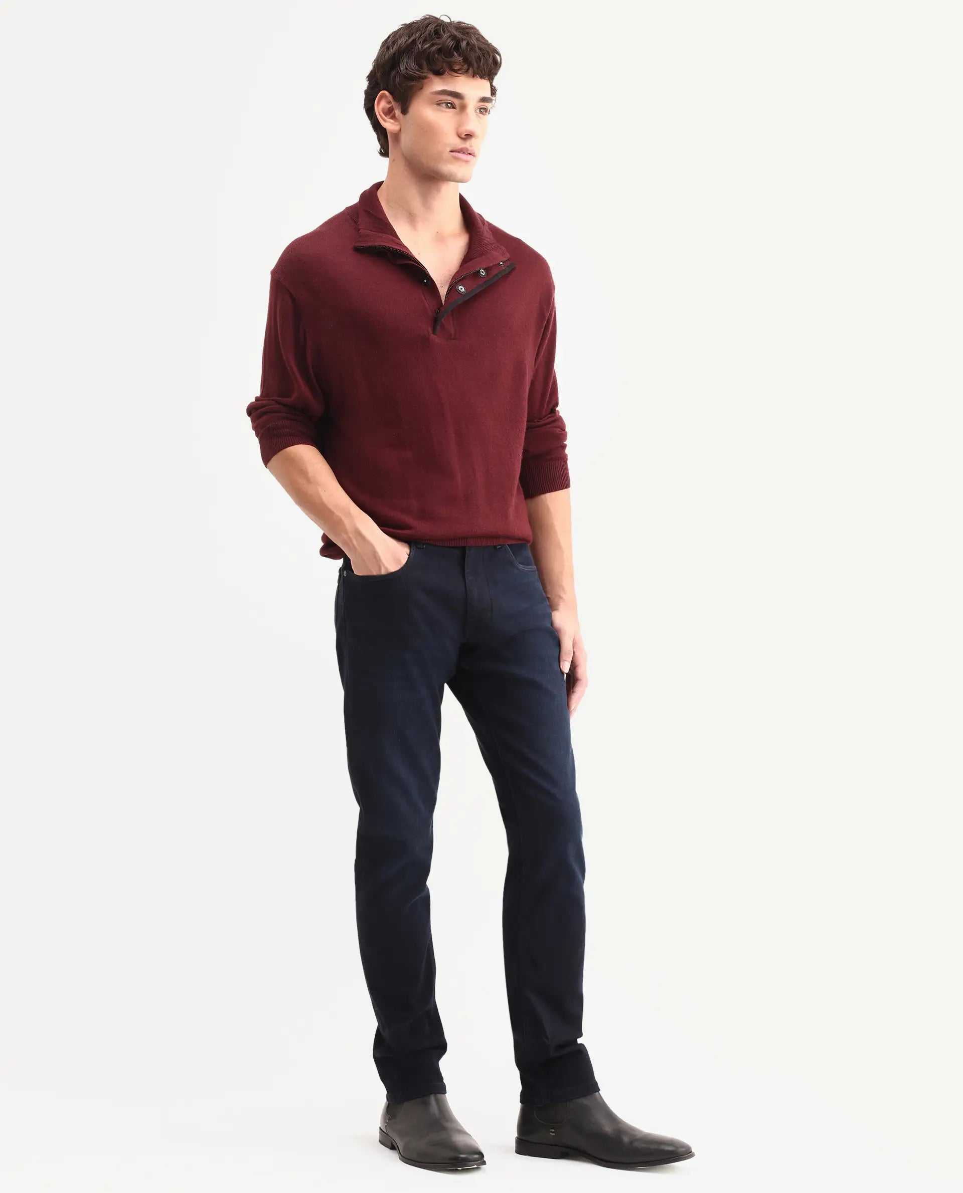 Rare Rabbit Men's Victo 26 Dark Blue Cotton Blend Fabric Shank And Zipper Hawk Slim Plain Jeans