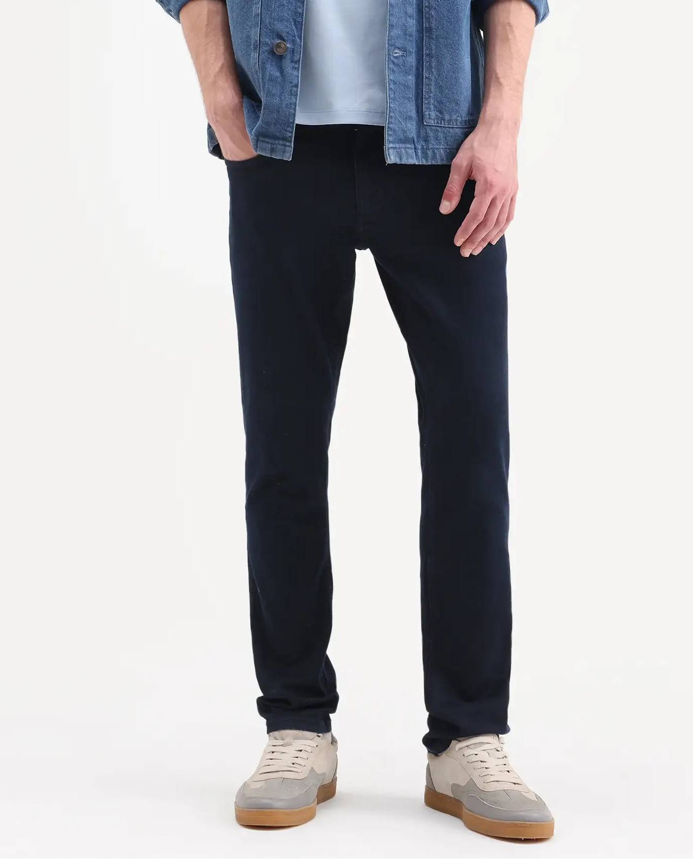 Rare Rabbit Men's Zint Dark Navy Cotton Blend Fabric Shank And Zipper Hawk Slim Plain Jeans