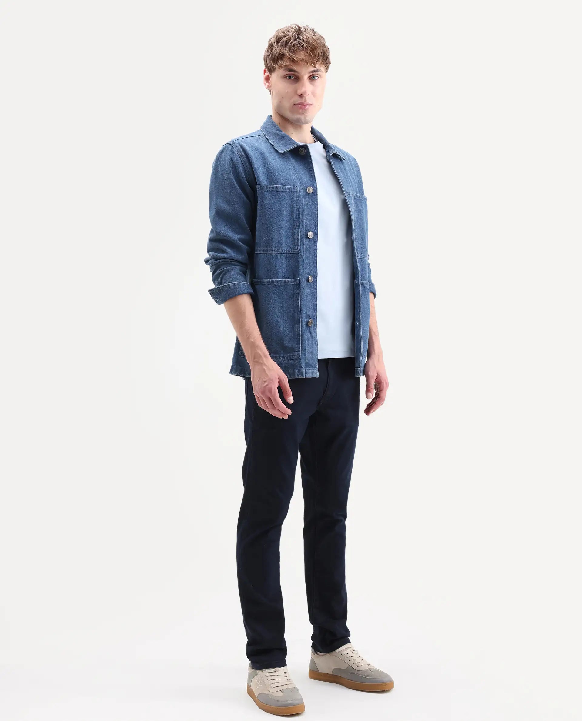 Rare Rabbit Men's Zint Dark Navy Cotton Blend Fabric Shank And Zipper Hawk Slim Plain Jeans