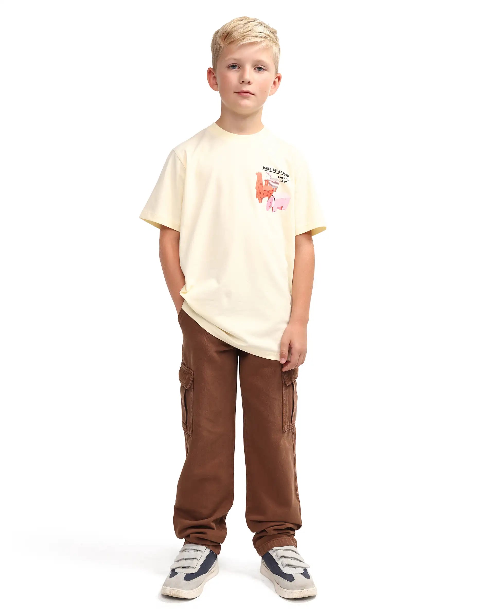 Rare Ones Kids Arrow-1 Brown Cotton Fabric Zipper Closure Relaxed Fit Jeans