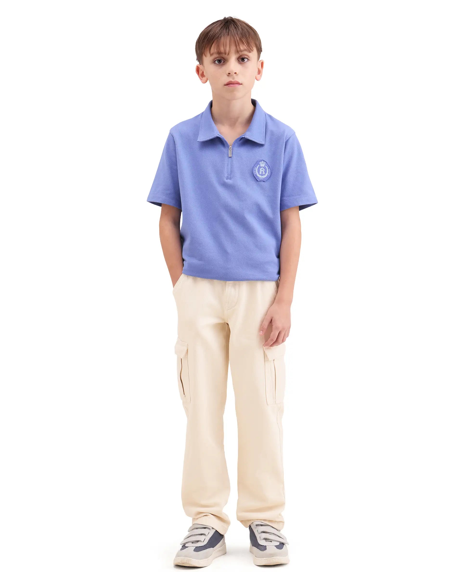 Rare Ones Kids Arrow-2 Beige Cotton Fabric Zipper Closure Relaxed Fit Jeans