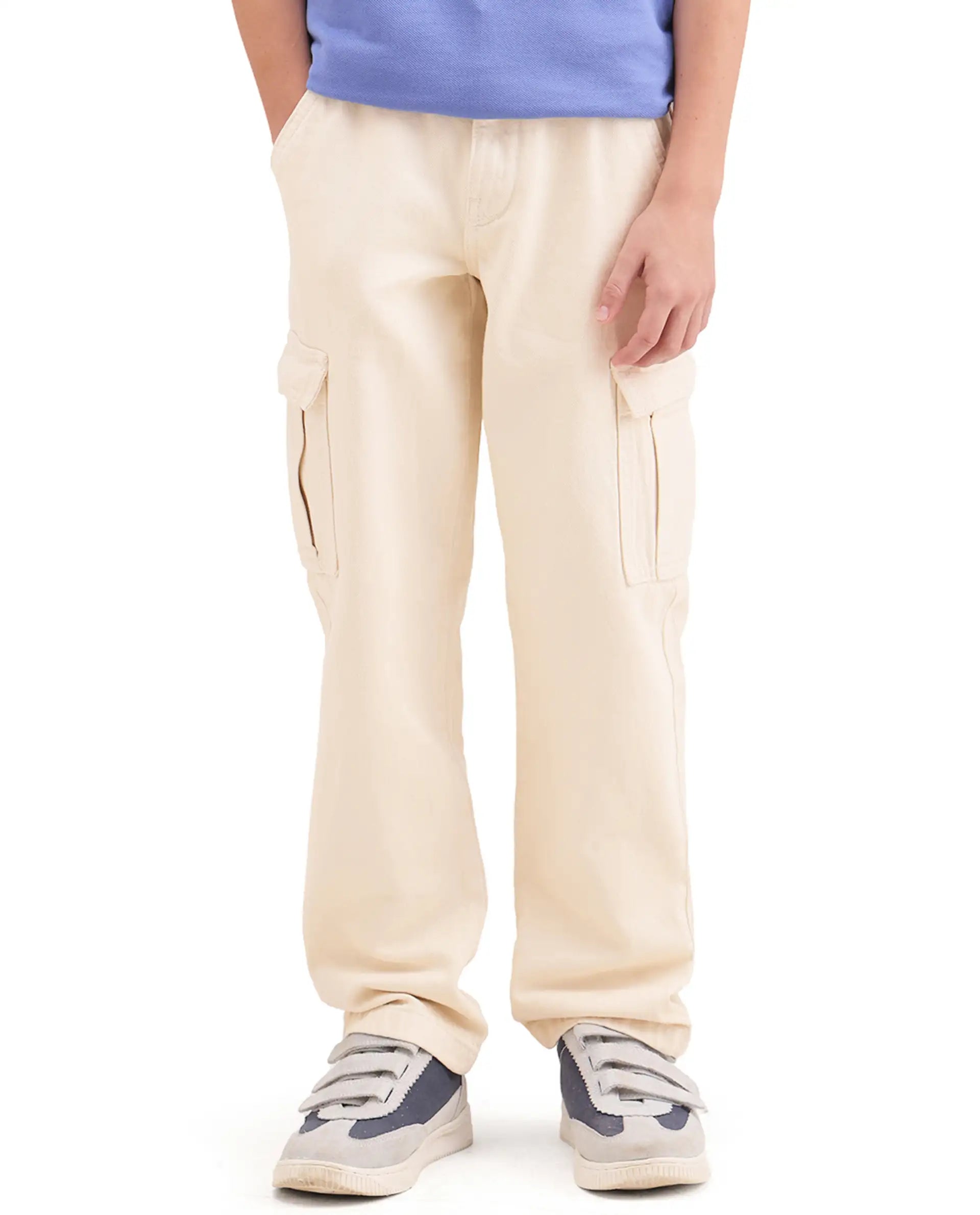 Rare Ones Kids Arrow-2 Beige Cotton Fabric Zipper Closure Relaxed Fit Jeans
