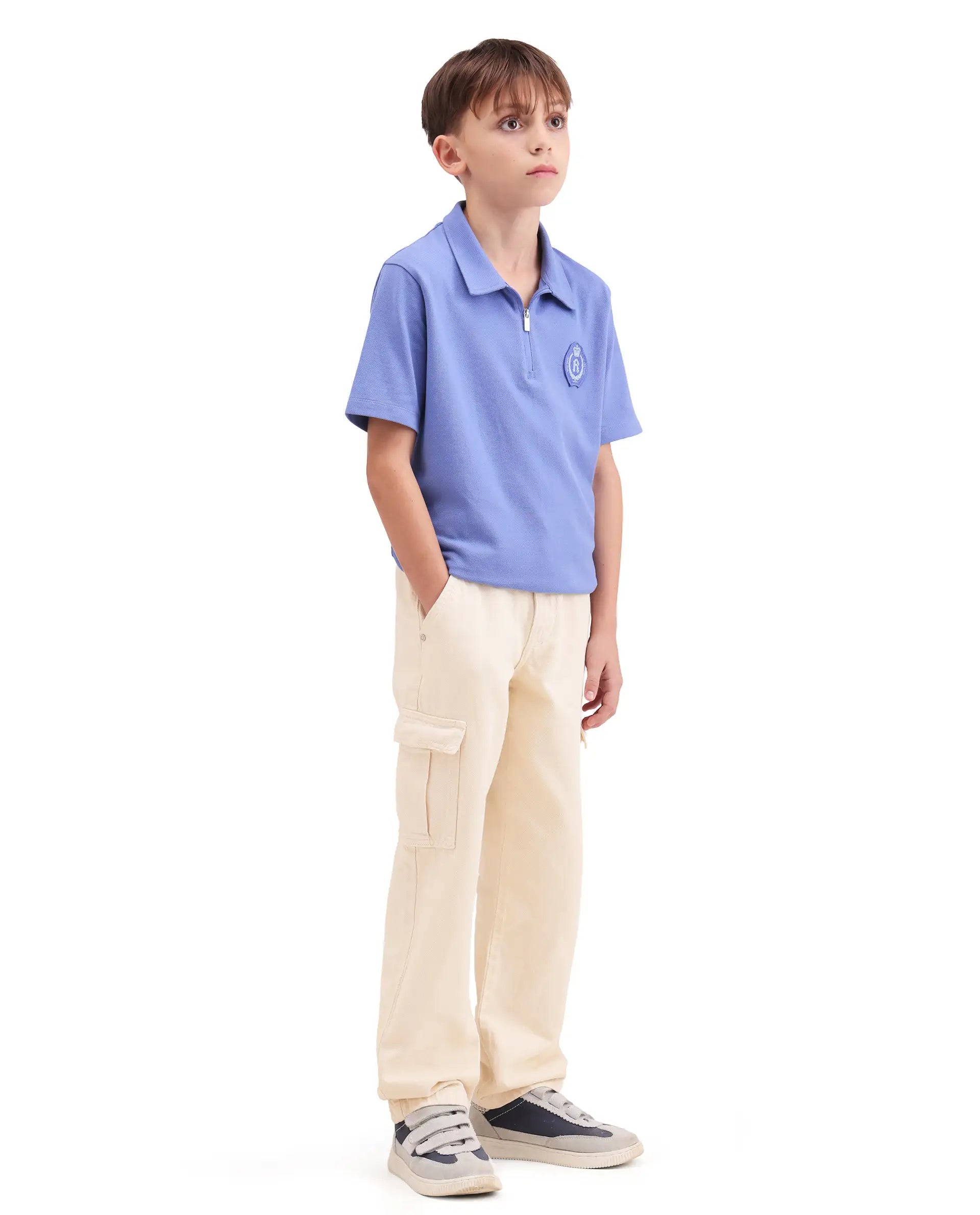 Rare Ones Kids Arrow-2 Beige Cotton Fabric Zipper Closure Relaxed Fit Jeans