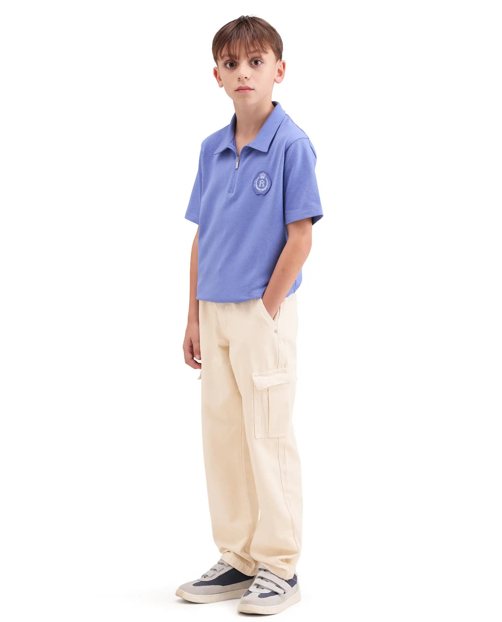 Rare Ones Kids Arrow-2 Beige Cotton Fabric Zipper Closure Relaxed Fit Jeans