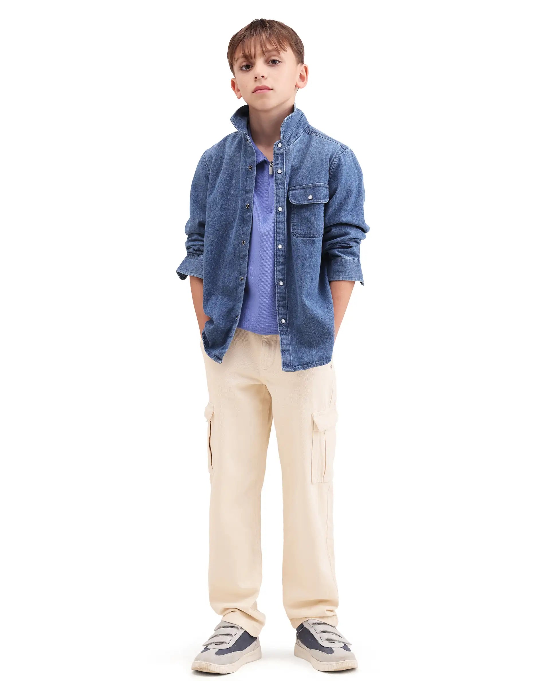 Rare Ones Kids Arrow-2 Beige Cotton Fabric Zipper Closure Relaxed Fit Jeans