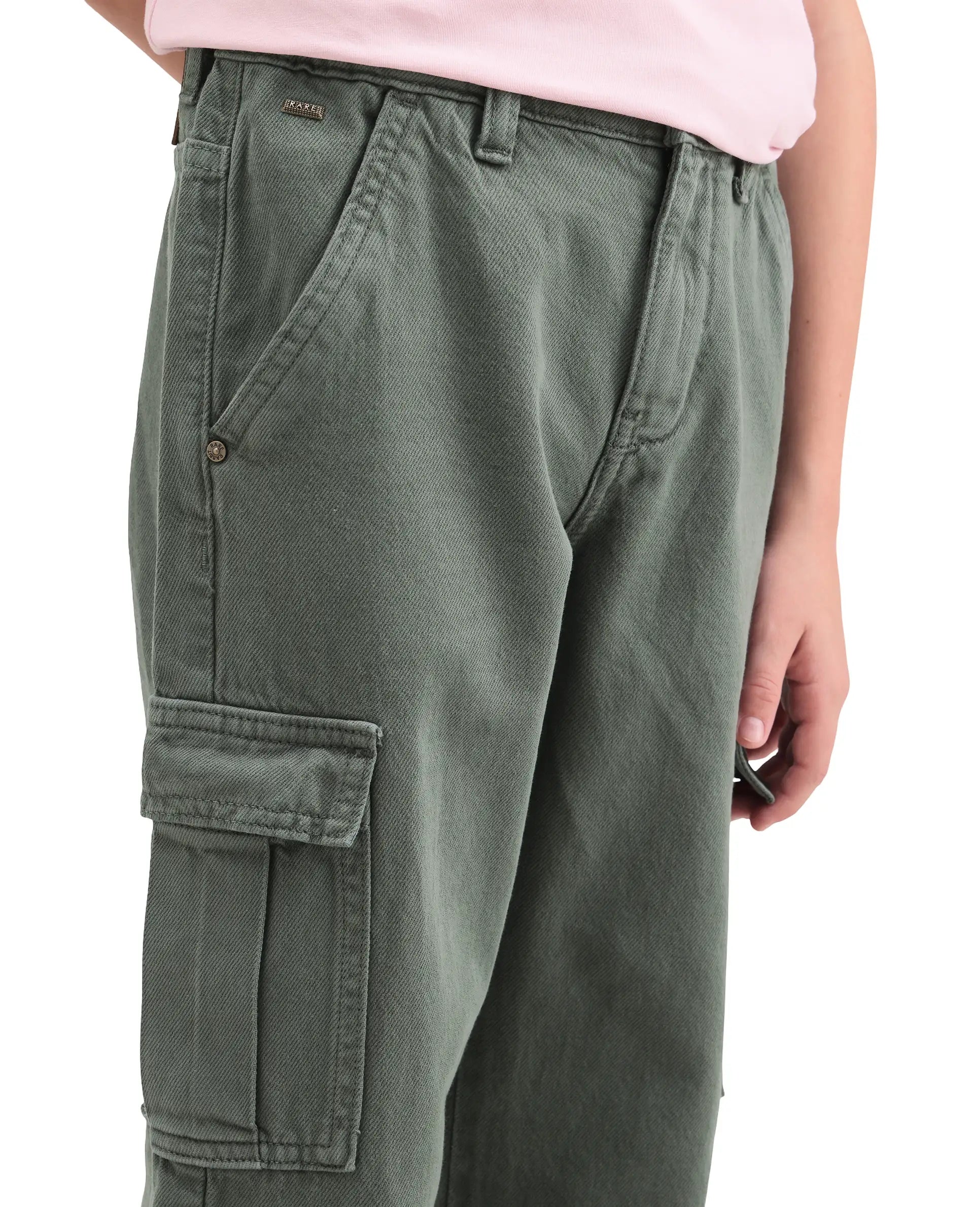 Rare Ones Kids Arrow-4 Green Cotton Fabric Zipper Closure Relaxed Fit Jeans