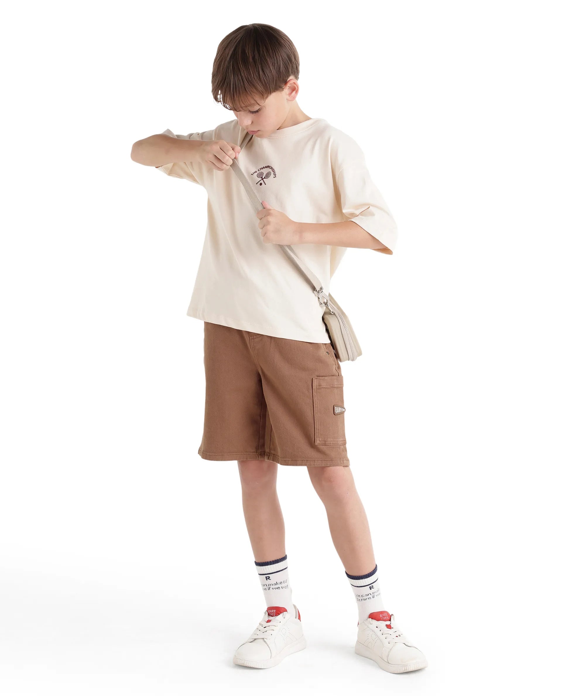 Rare Ones Kids Olio Light Brown Cotton Fabric Pull-On Closure Regular Fit Shorts