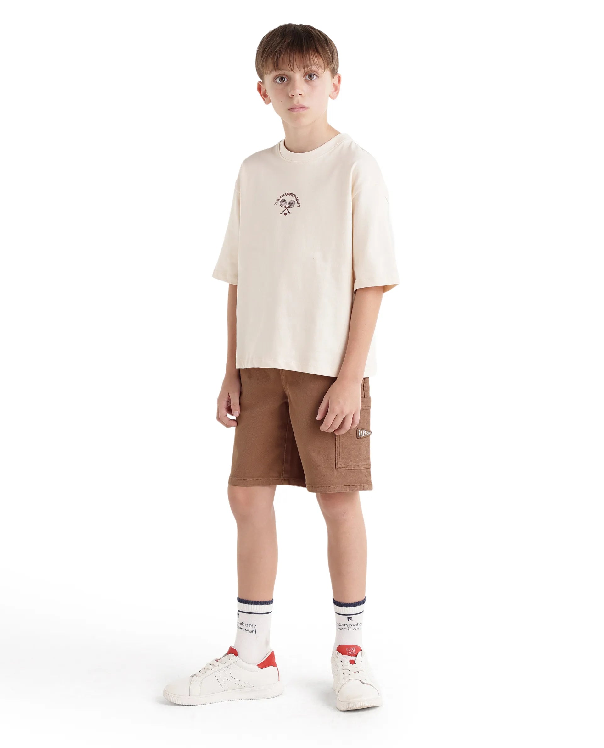 Rare Ones Kids Olio Light Brown Cotton Fabric Pull-On Closure Regular Fit Shorts