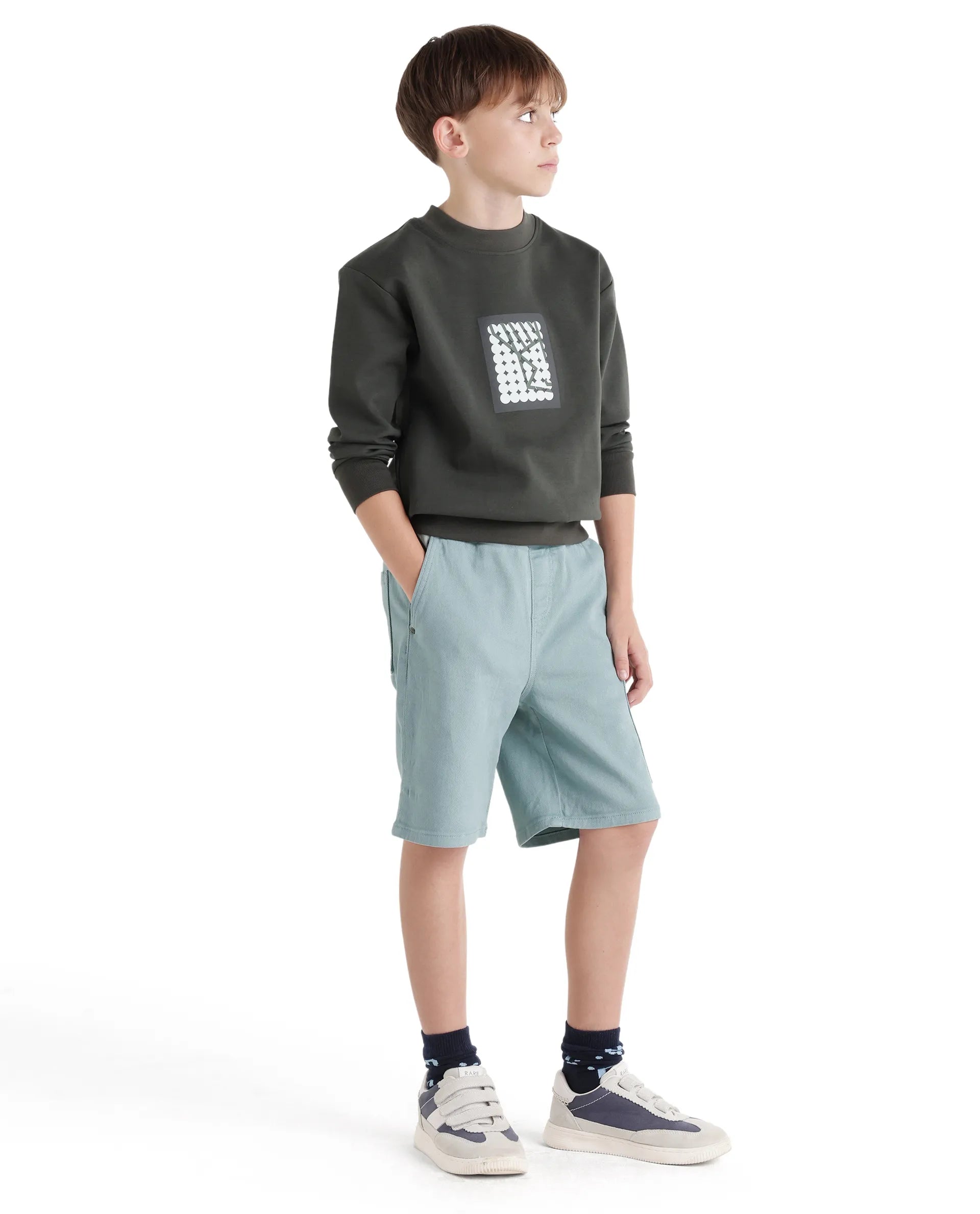 Rare Ones Kids Olio Sage Cotton Fabric Pull-On Closure Regular Fit Shorts