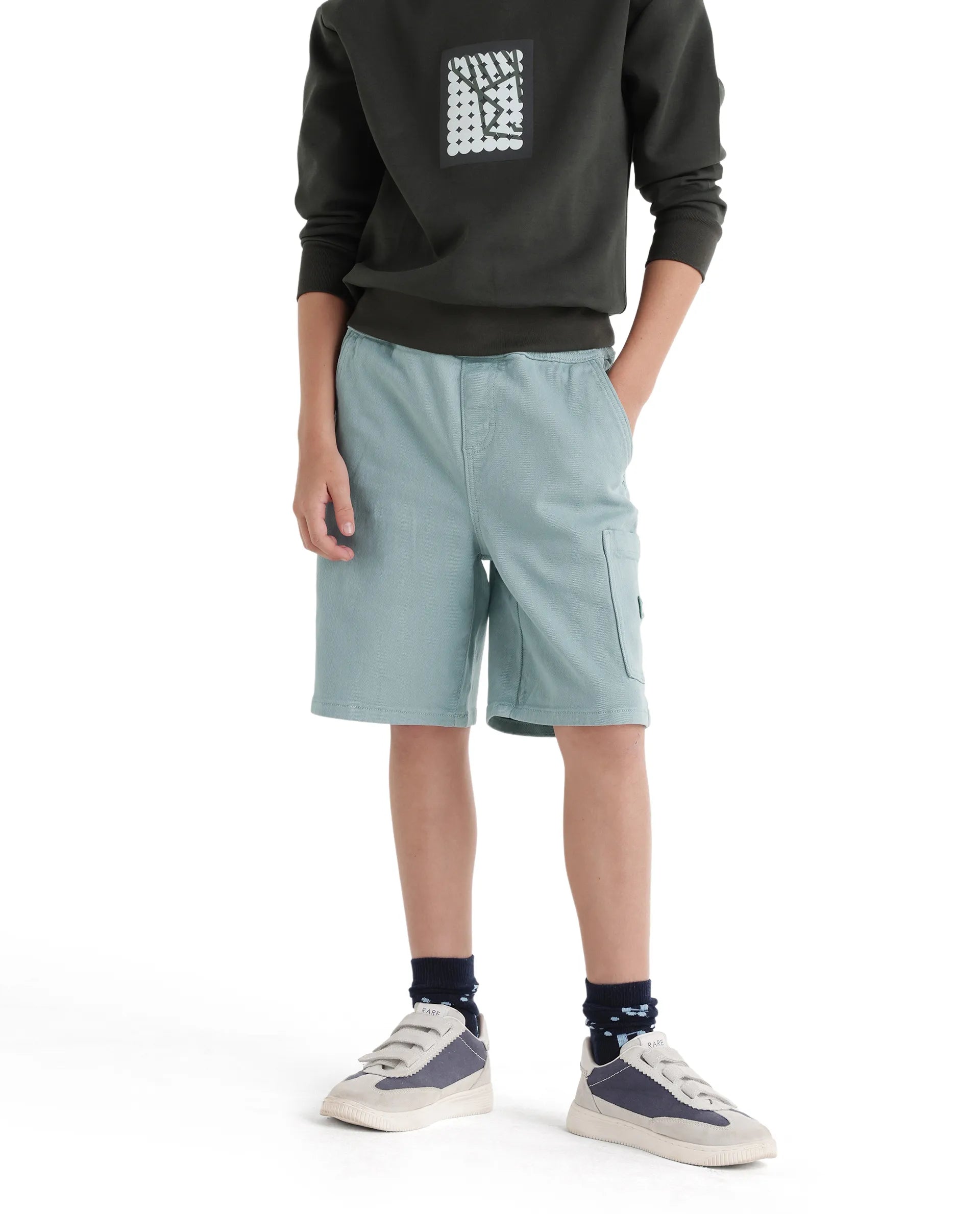 Rare Ones Kids Olio Sage Cotton Fabric Pull-On Closure Regular Fit Shorts