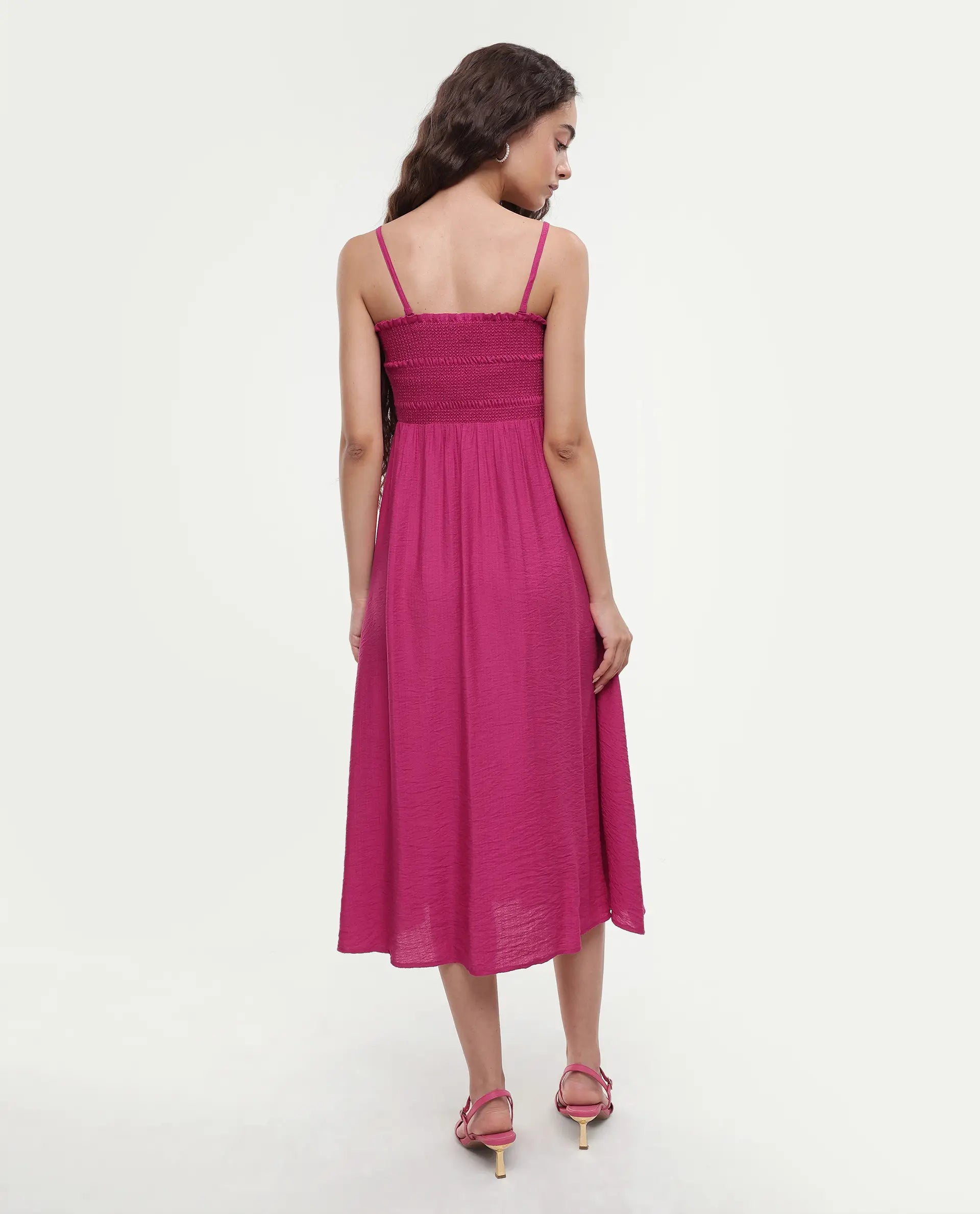 Rareism Women's Addzozo Pink Viscose Blend Sleeveless Tube Neck Elastic Fit And Flare Plain Dress