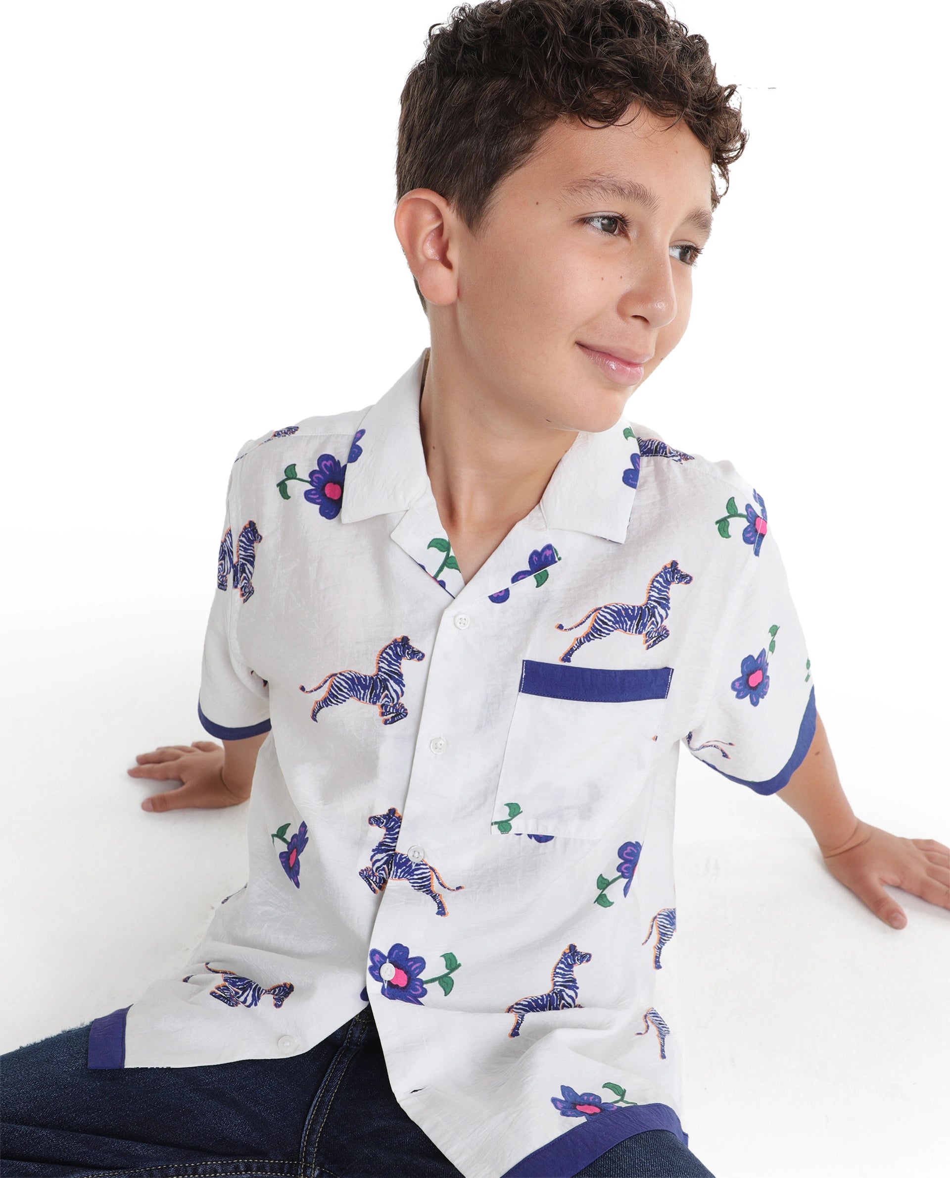 Rare Ones Kids Zaber White Viscose Blend Fabric Button Closure Cuban Fit Shirt