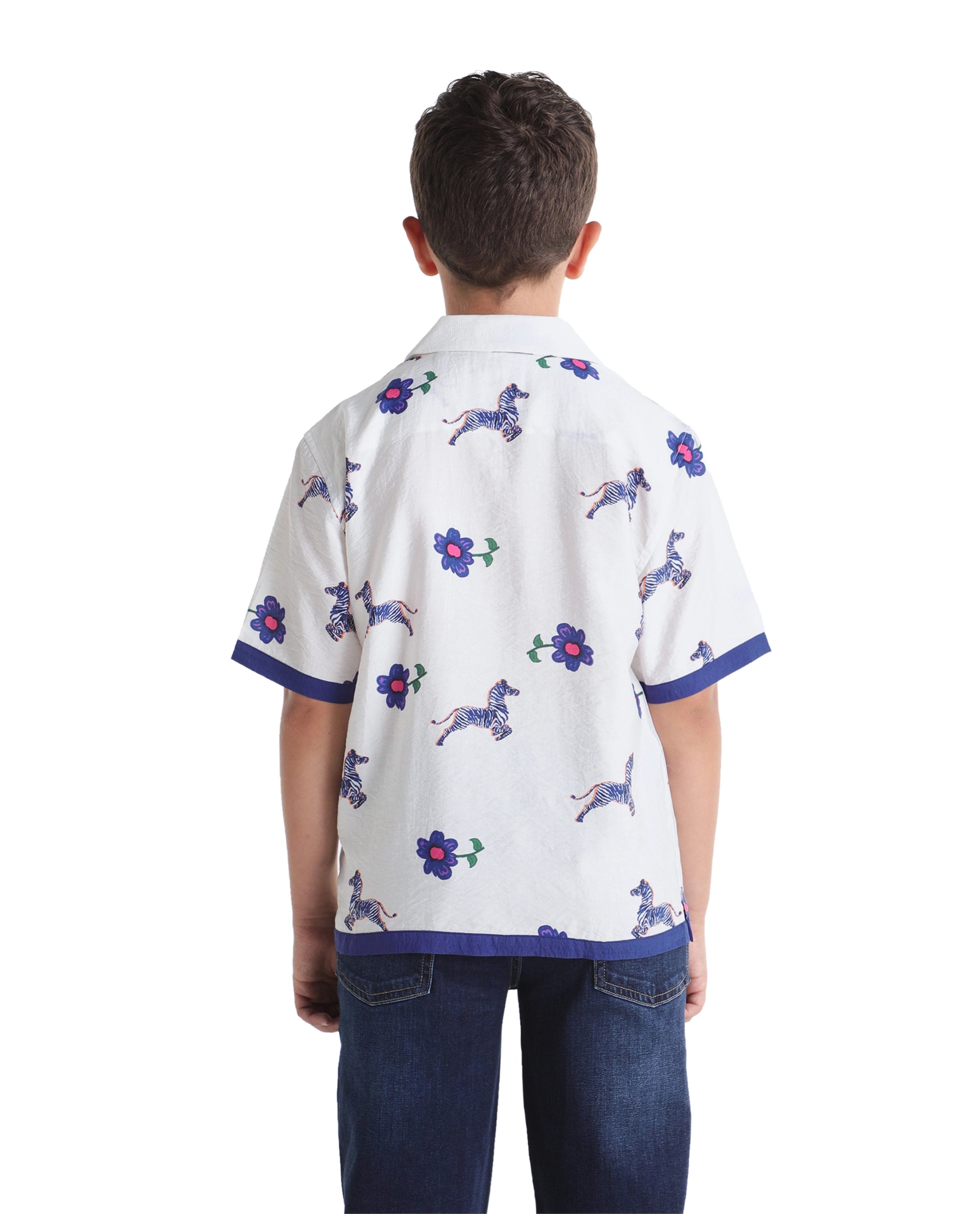 Rare Ones Kids Zaber White Viscose Blend Fabric Button Closure Cuban Fit Shirt
