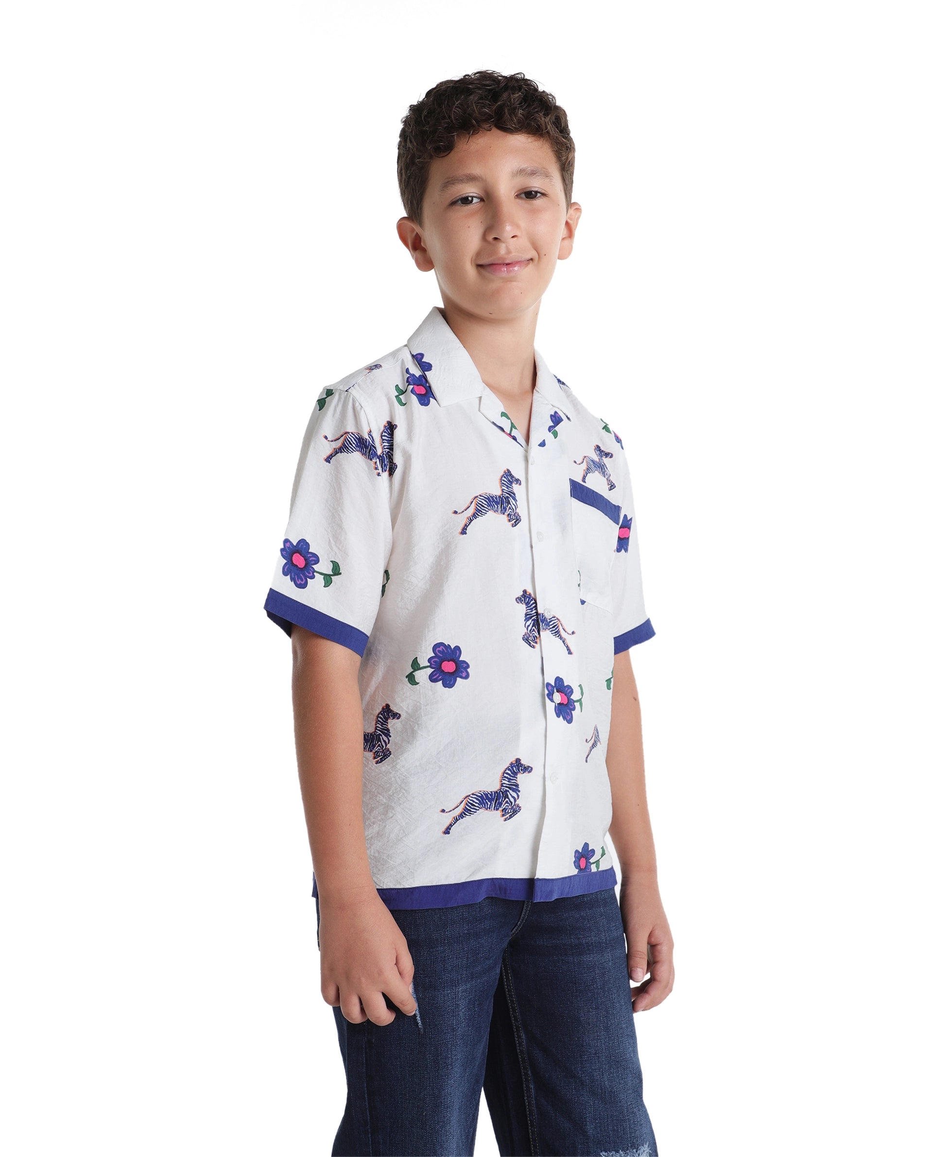 Rare Ones Kids Zaber White Viscose Blend Fabric Button Closure Cuban Fit Shirt
