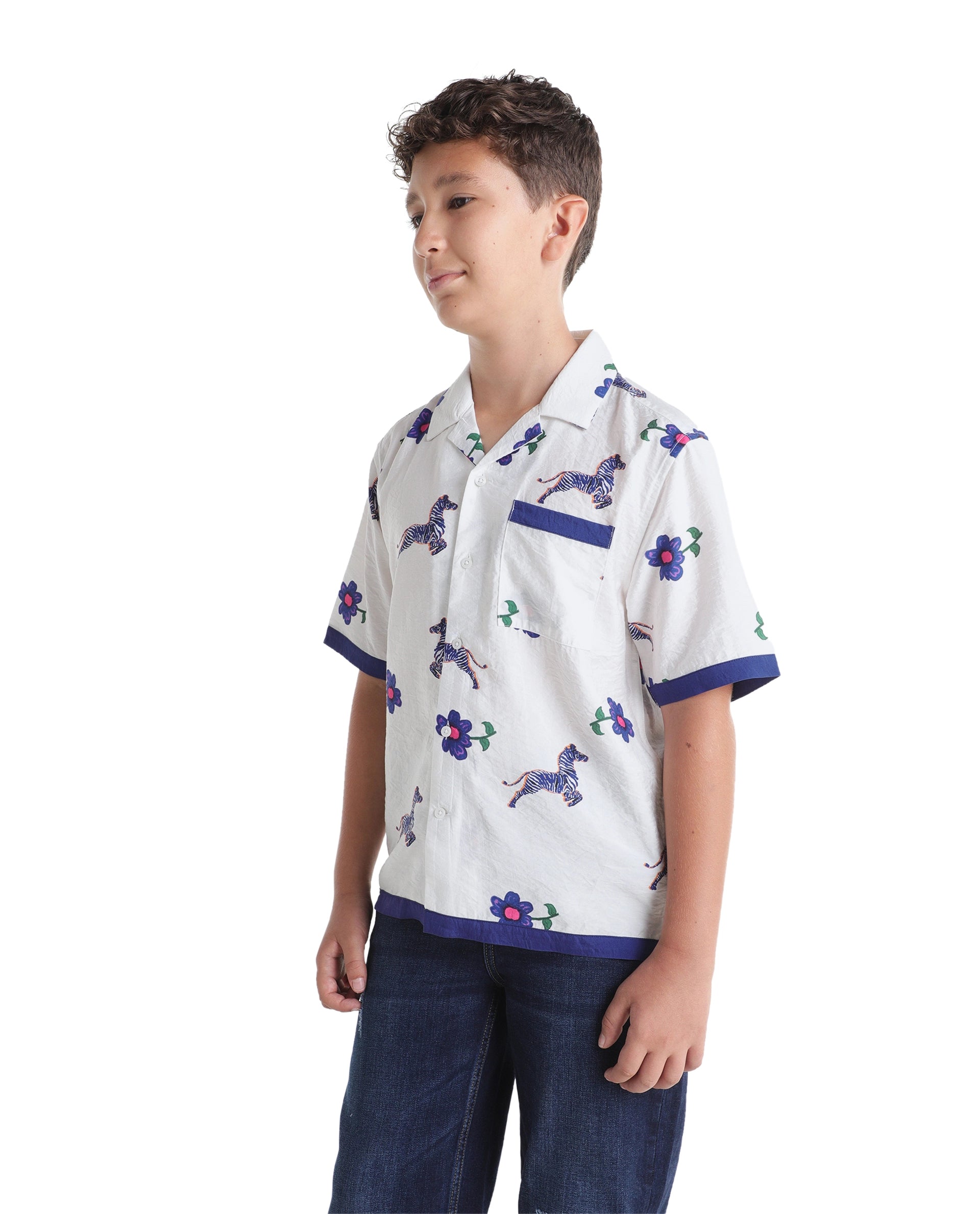 Rare Ones Kids Zaber White Viscose Blend Fabric Button Closure Cuban Fit Shirt