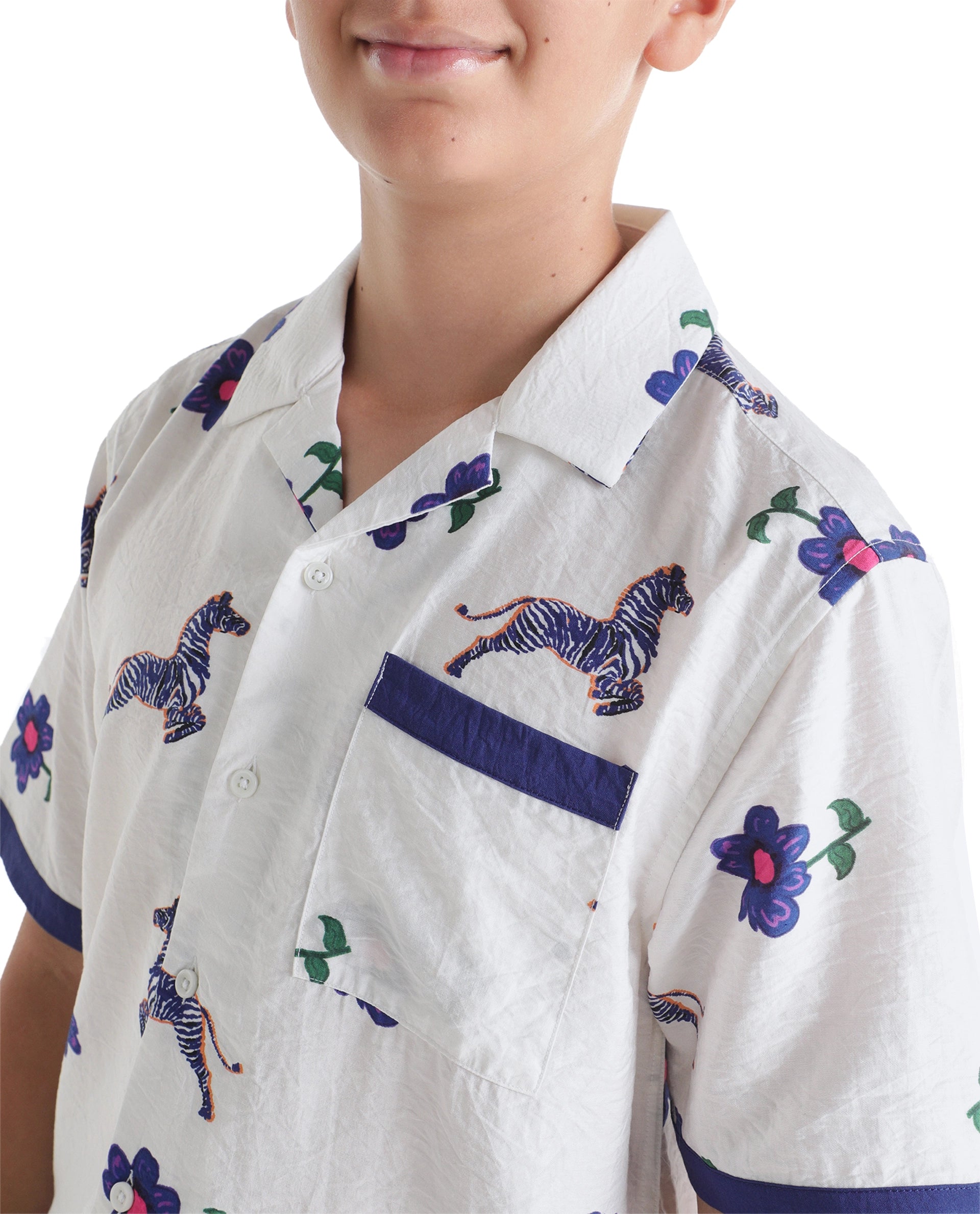 Rare Ones Kids Zaber White Viscose Blend Fabric Button Closure Cuban Fit Shirt