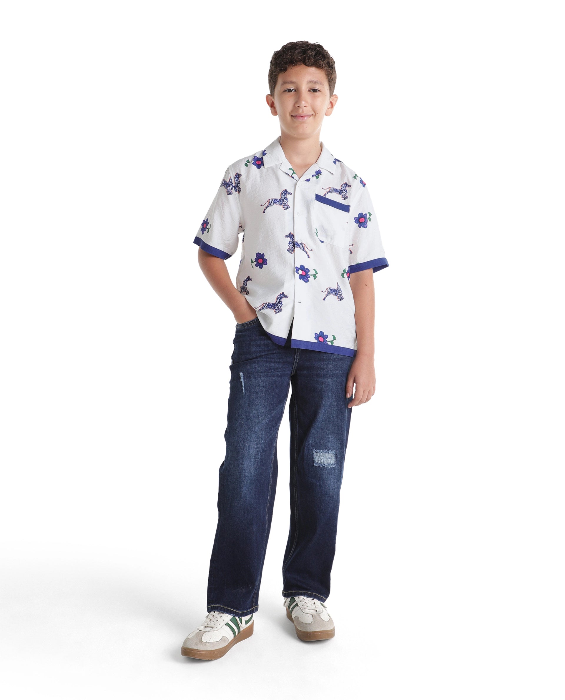 Rare Ones Kids Zaber White Viscose Blend Fabric Button Closure Cuban Fit Shirt