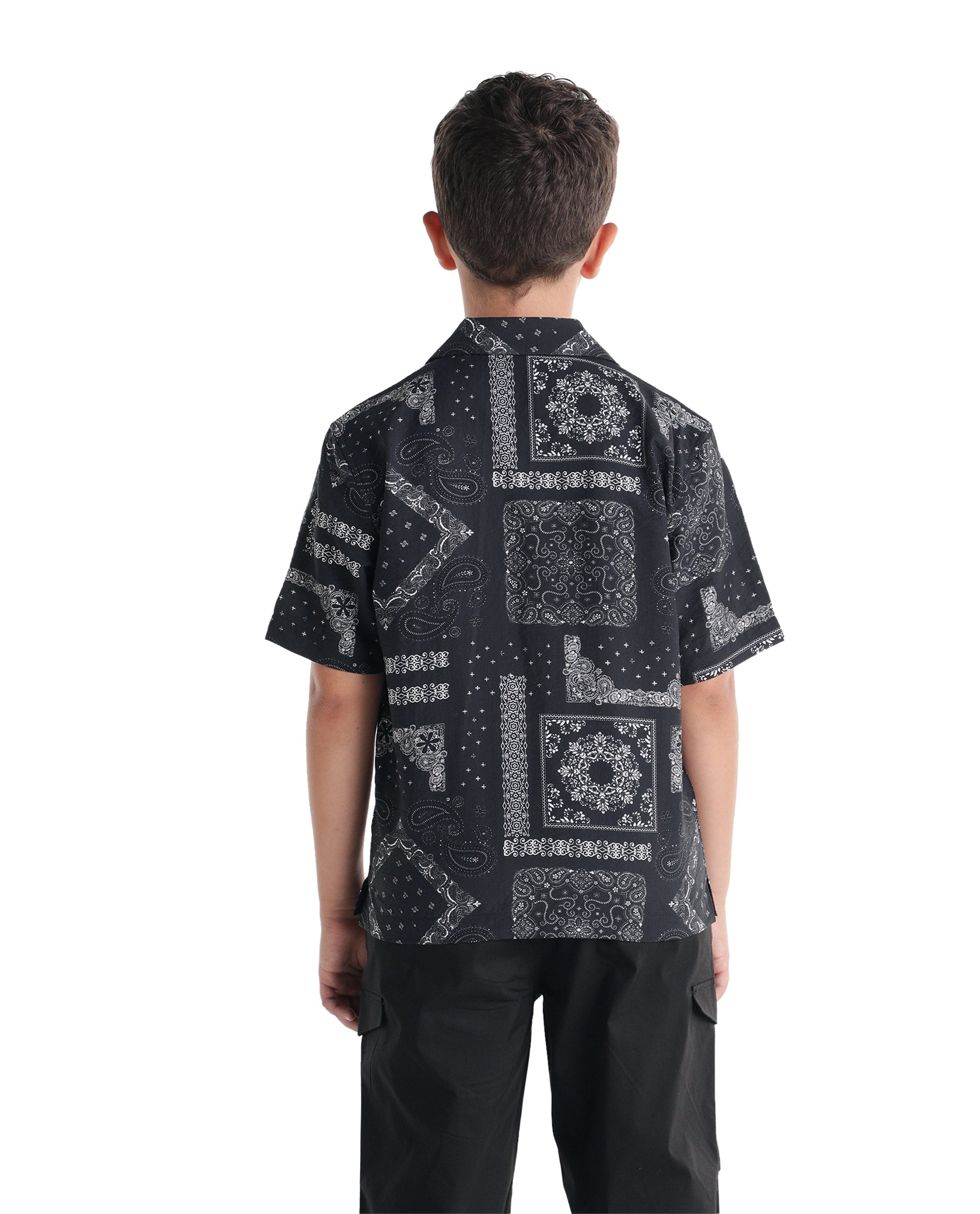 Rare Ones Kids Band-S Black Viscose Blend Fabric Button Closure Regular Fit Shirt