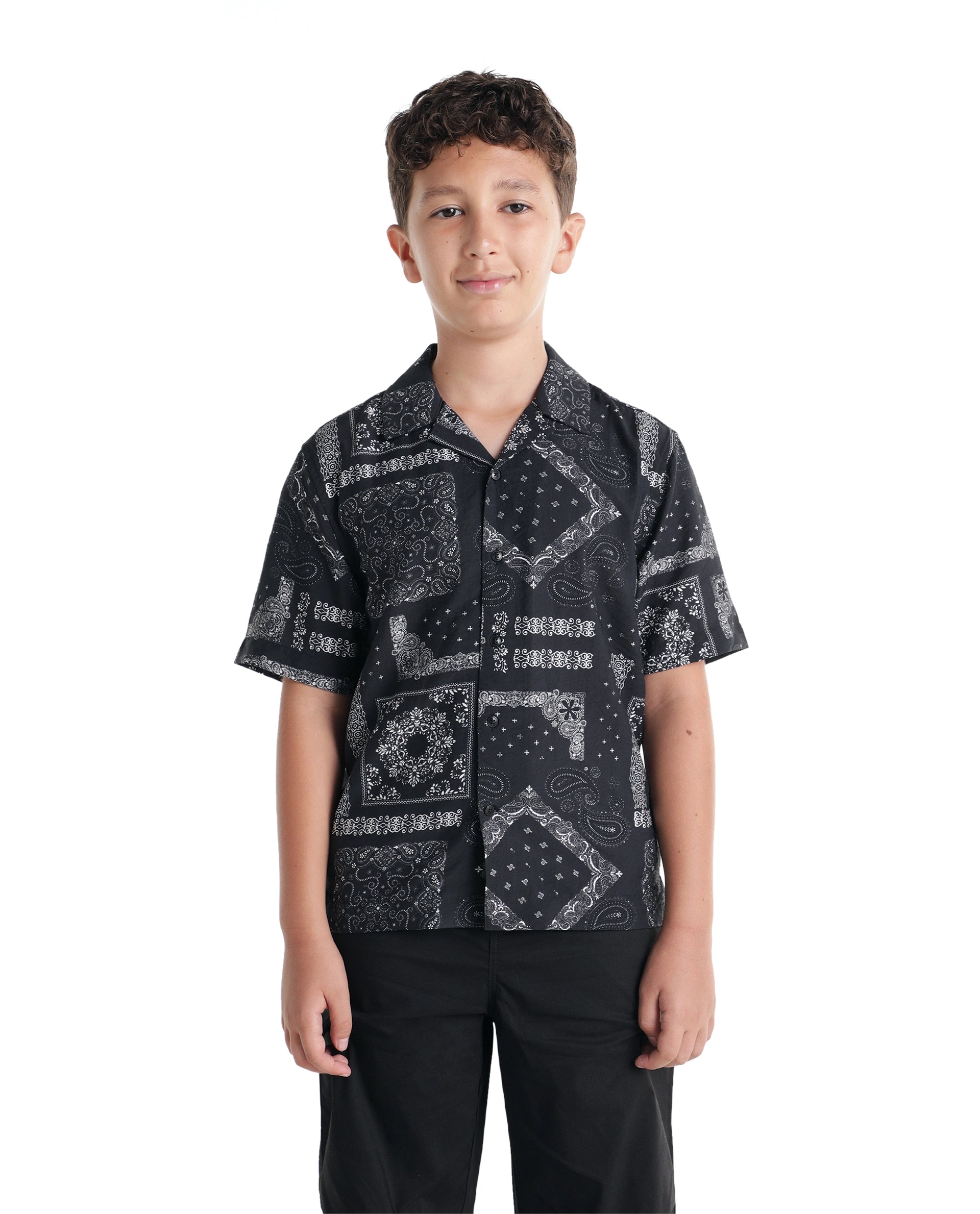 Rare Ones Kids Band-S Black Viscose Blend Fabric Button Closure Regular Fit Shirt