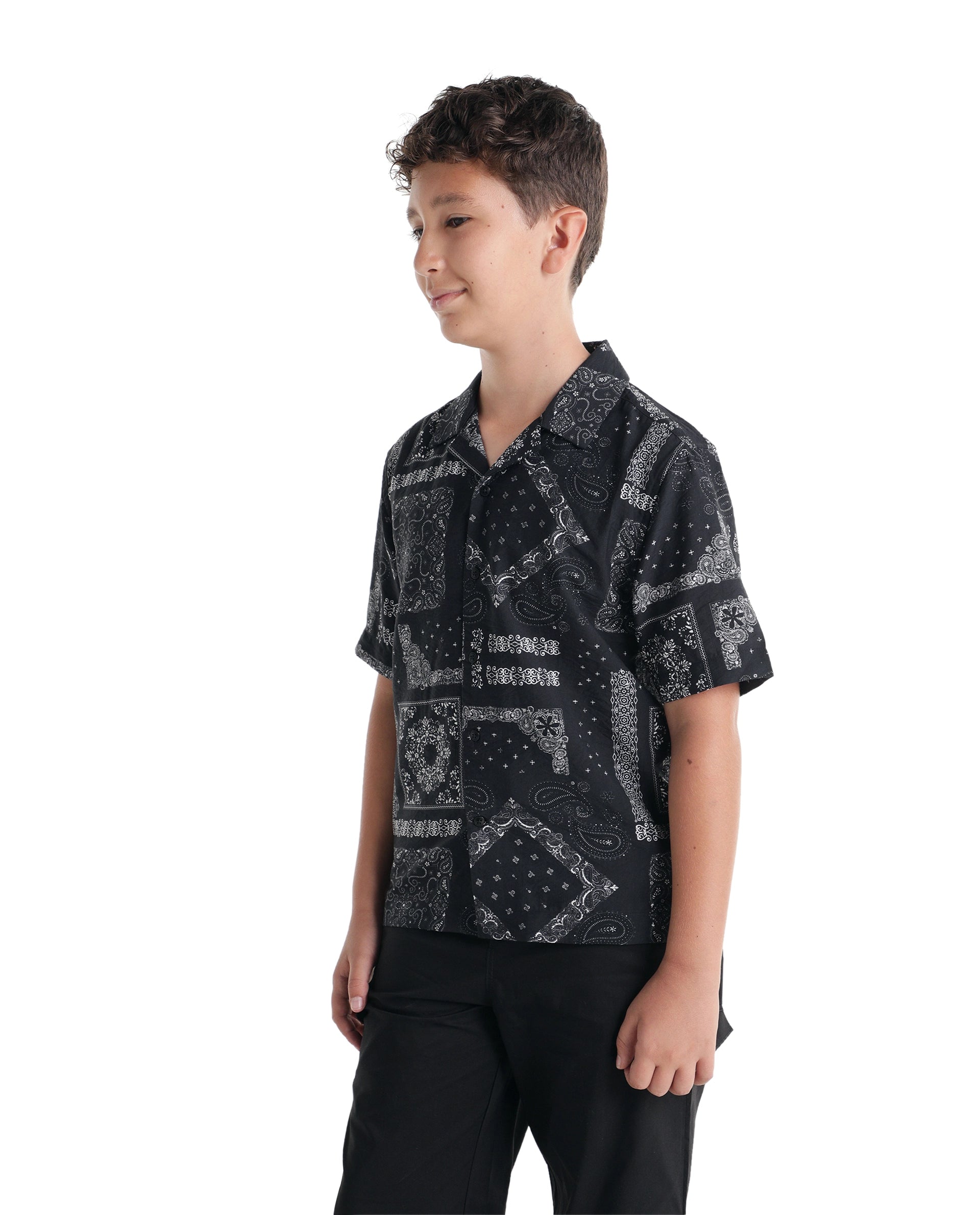 Rare Ones Kids Band-S Black Viscose Blend Fabric Button Closure Regular Fit Shirt