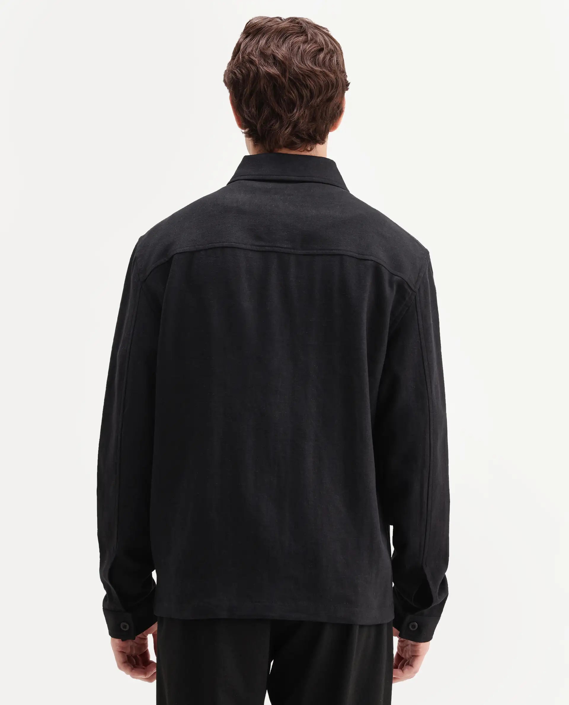 Rare Rabbit Men's Jomo-T-26 Black Linen Blend Spread Collar Zipper Regular Plain Shacket