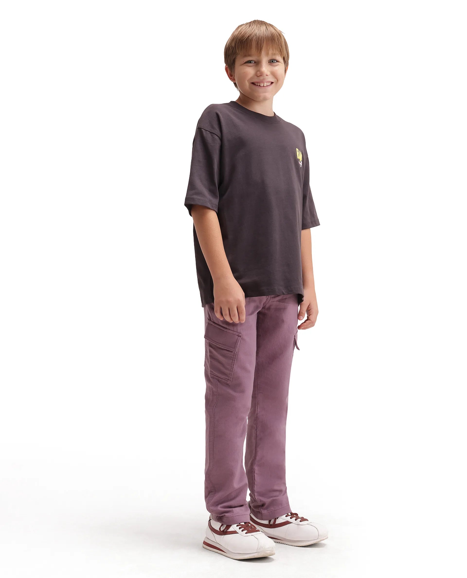 Rare Ones Kids Presso-K-Aw-26 Dusky Pink Cotton Fabric Button And Zipper Closure Cargo Trouser