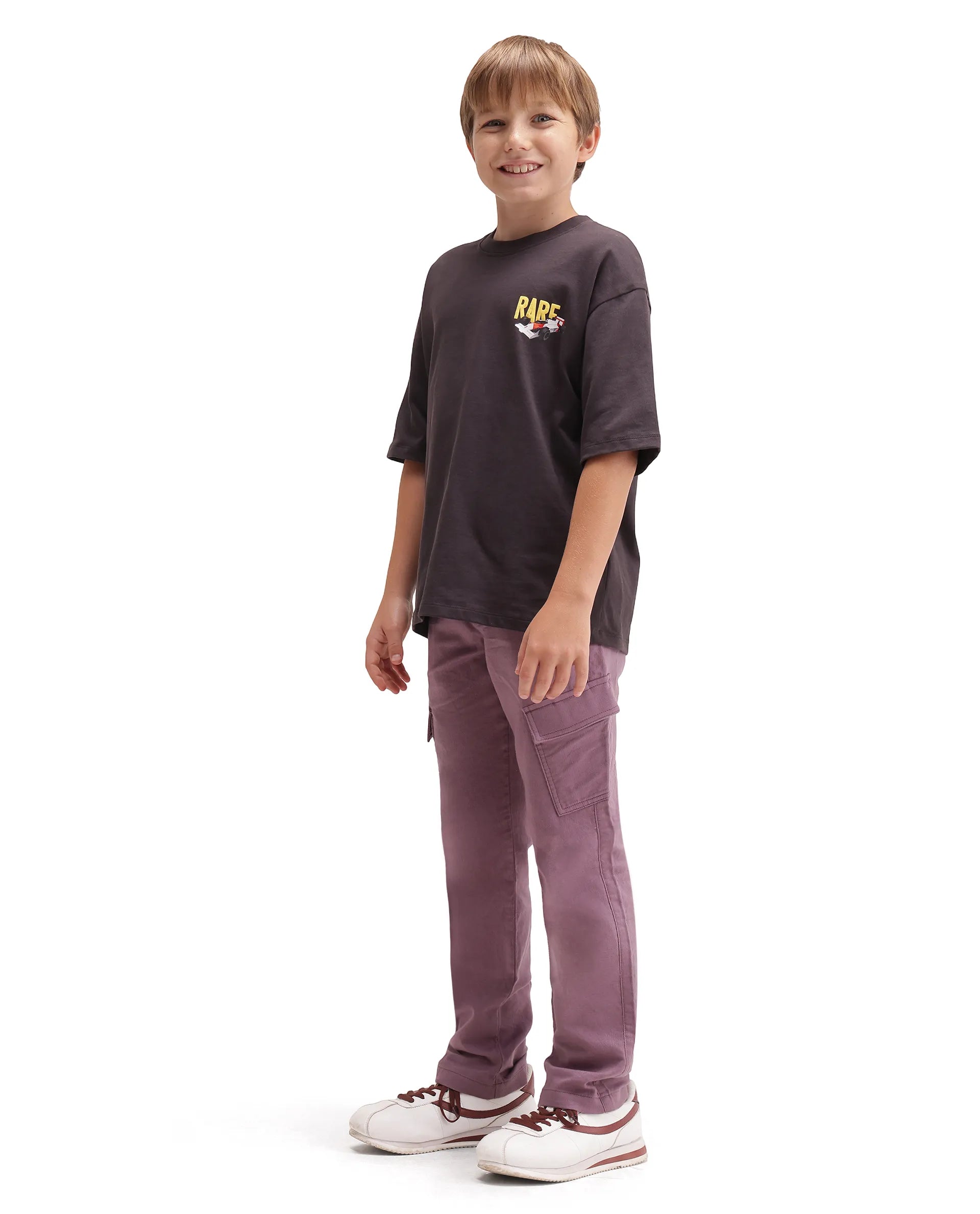 Rare Ones Kids Presso-K-Aw-26 Dusky Pink Cotton Fabric Button And Zipper Closure Cargo Trouser
