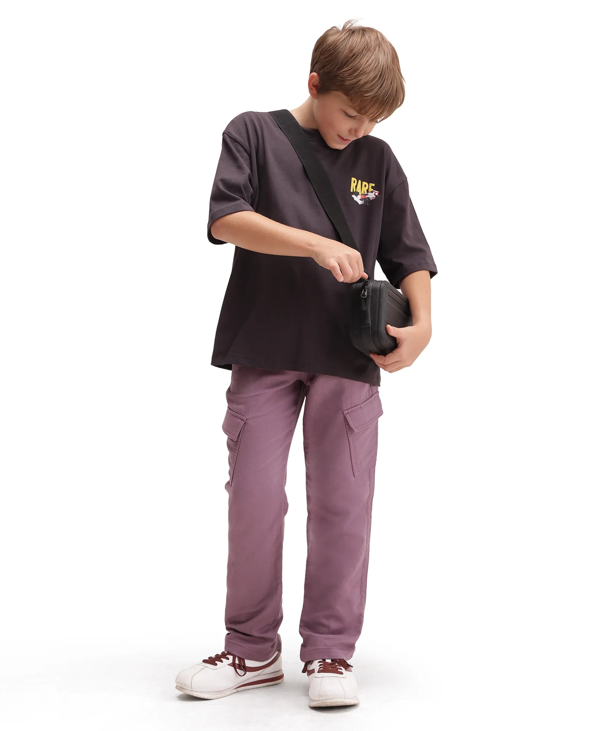 Rare Ones Kids Presso-K-Aw-26 Dusky Pink Cotton Fabric Button And Zipper Closure Cargo Trouser