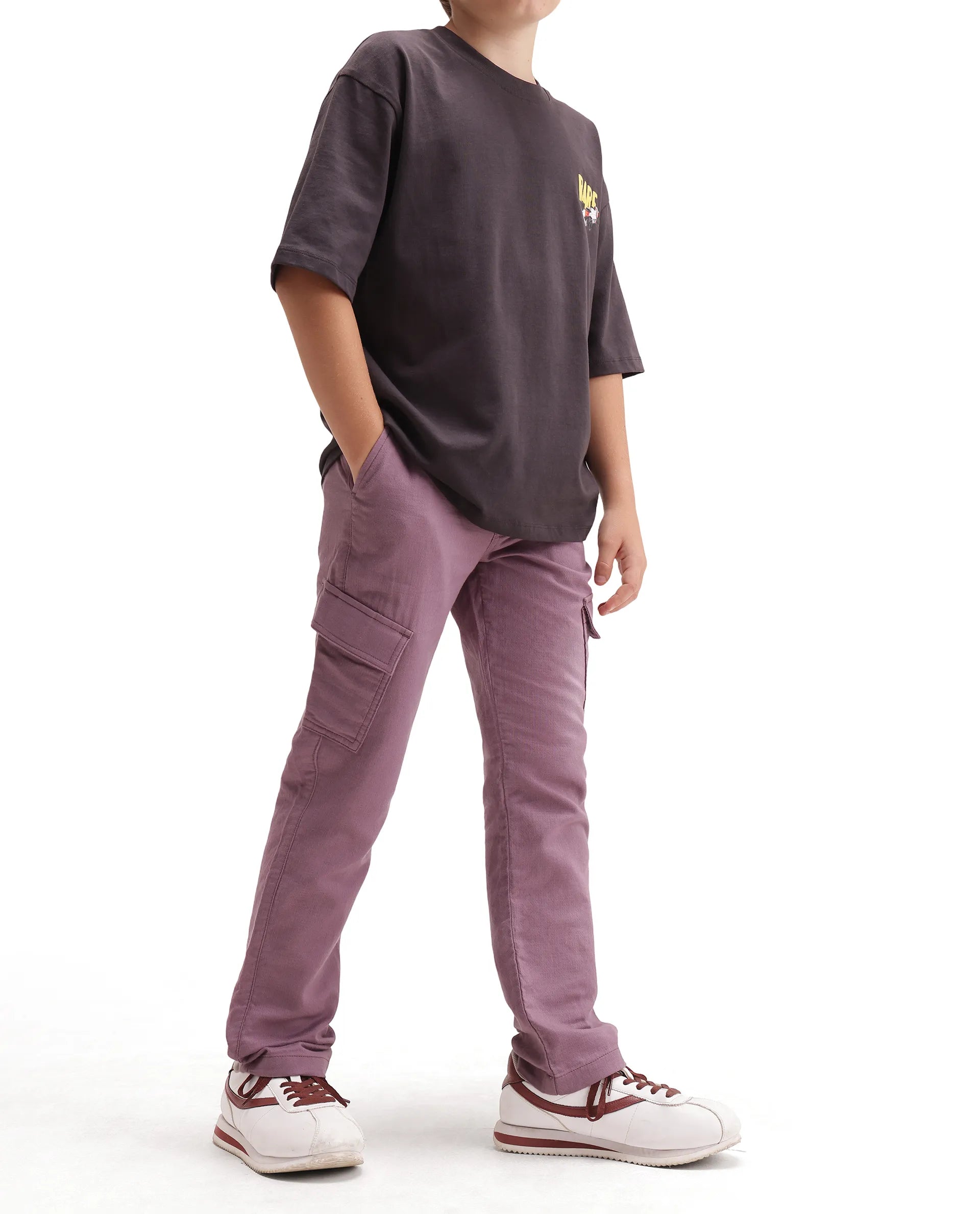 Rare Ones Kids Presso-K-Aw-26 Dusky Pink Cotton Fabric Button And Zipper Closure Cargo Trouser