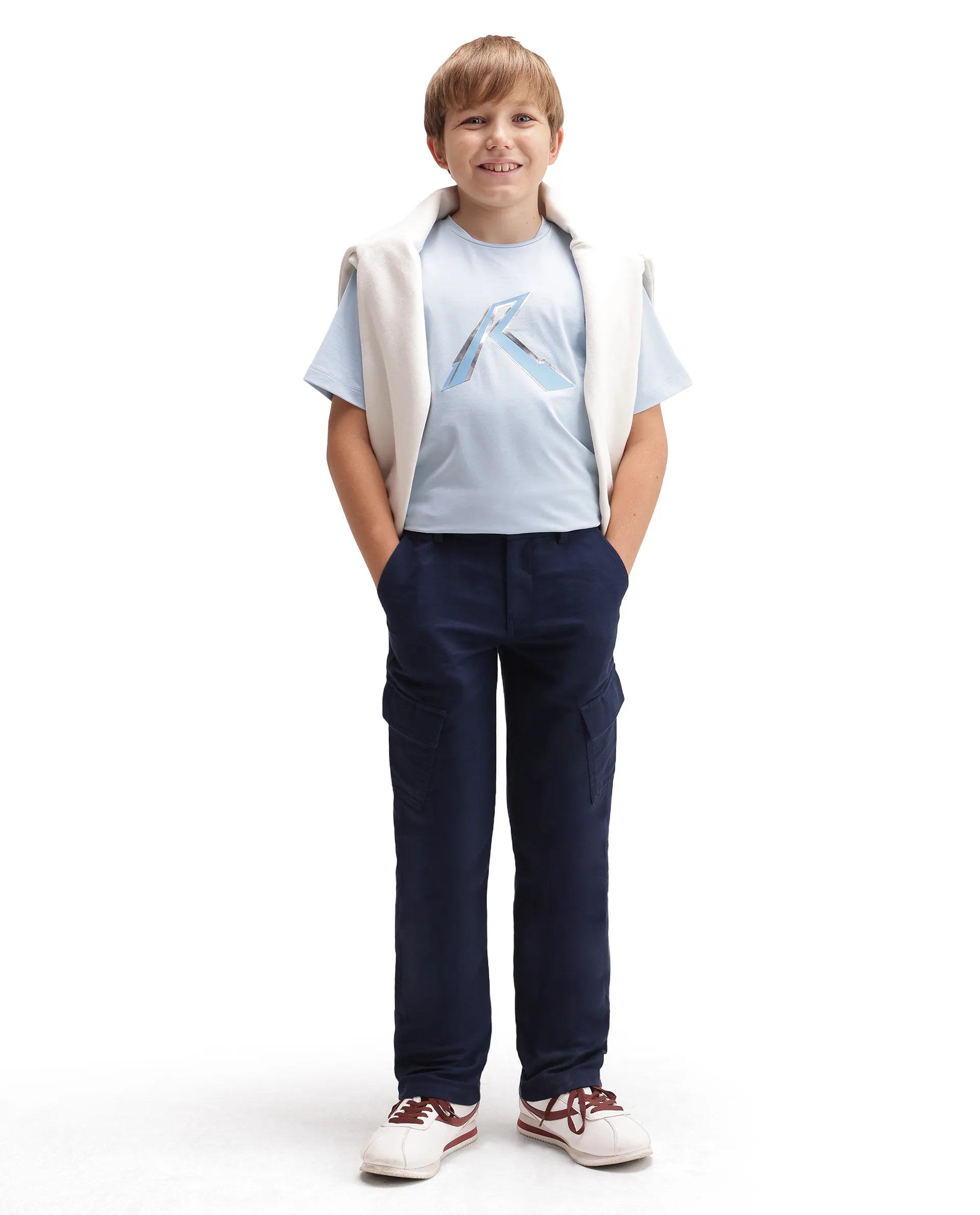 Rare Ones Kids Presso-K-Aw-26 Dark Navy Cotton Fabric Button And Zipper Closure Cargo Trouser