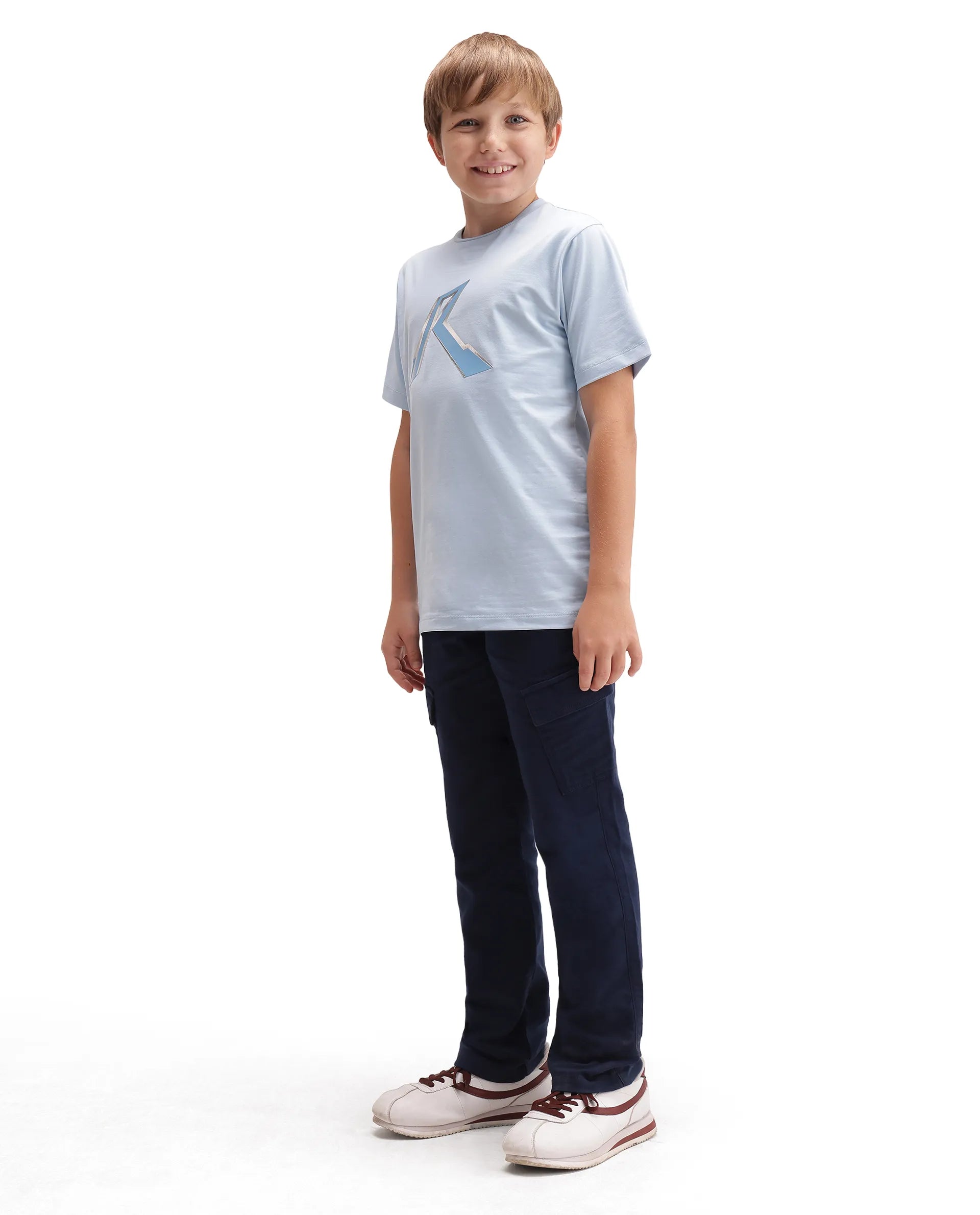 Rare Ones Kids Presso-K-Aw-26 Dark Navy Cotton Fabric Button And Zipper Closure Cargo Trouser