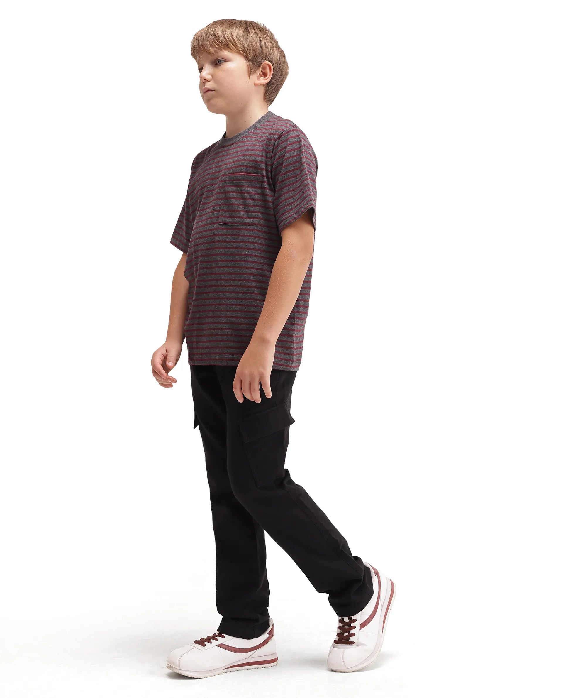 Rare Ones Kids Presso-K-Aw-26 Black Cotton Fabric Button And Zipper Closure Cargo Trouser