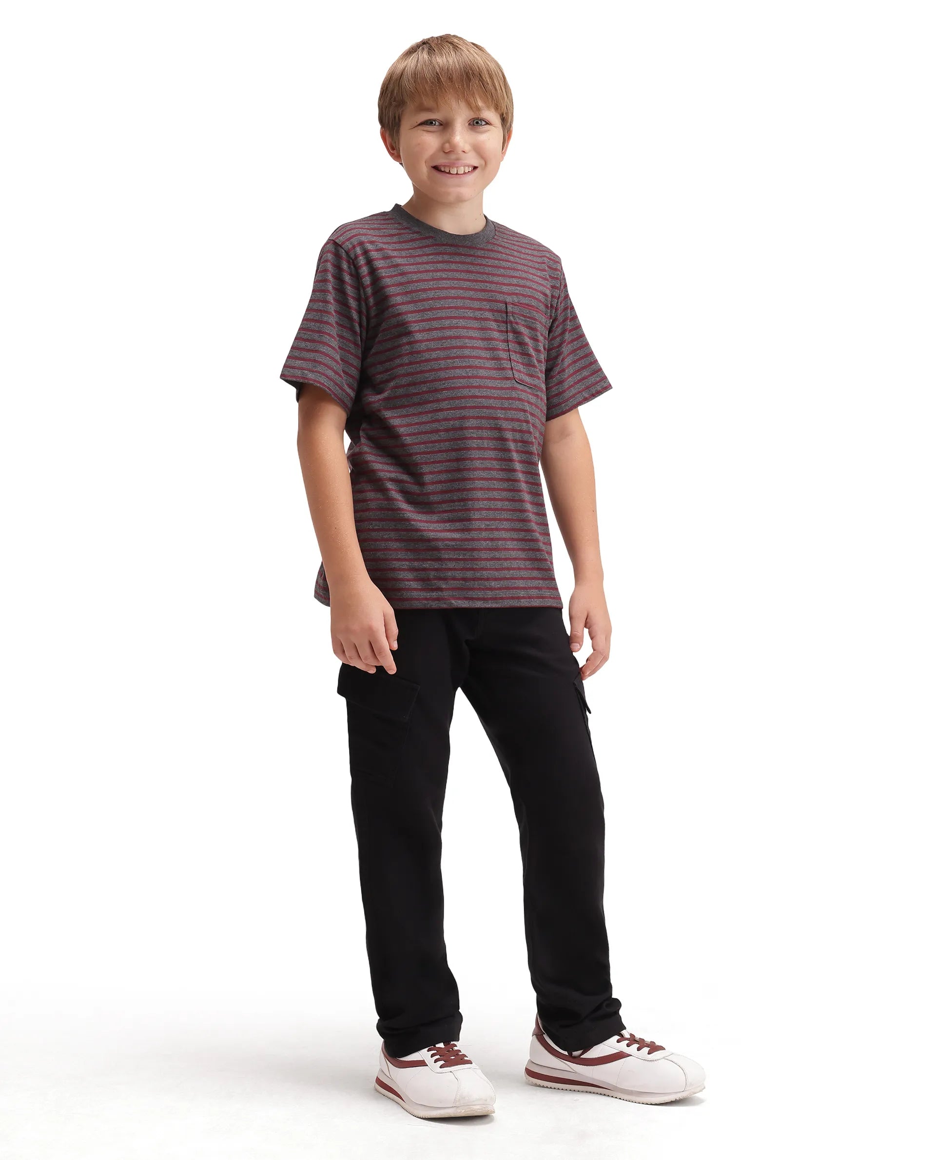 Rare Ones Kids Presso-K-Aw-26 Black Cotton Fabric Button And Zipper Closure Cargo Trouser