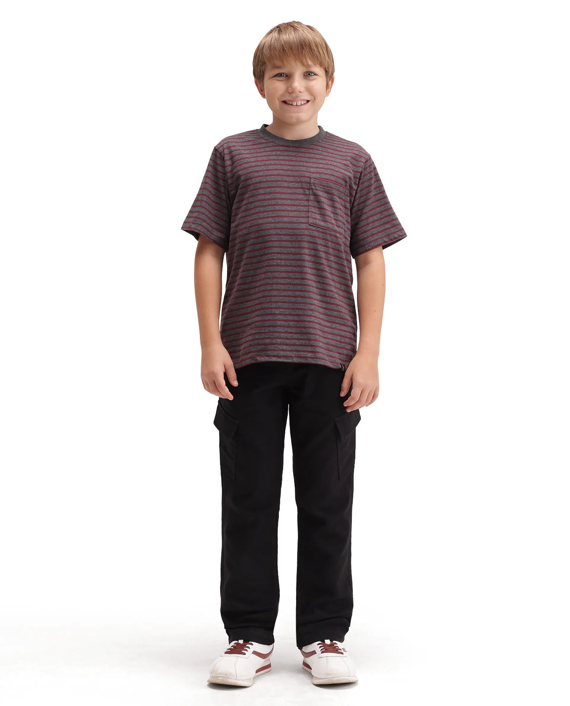Rare Ones Kids Presso-K-Aw-26 Black Cotton Fabric Button And Zipper Closure Cargo Trouser