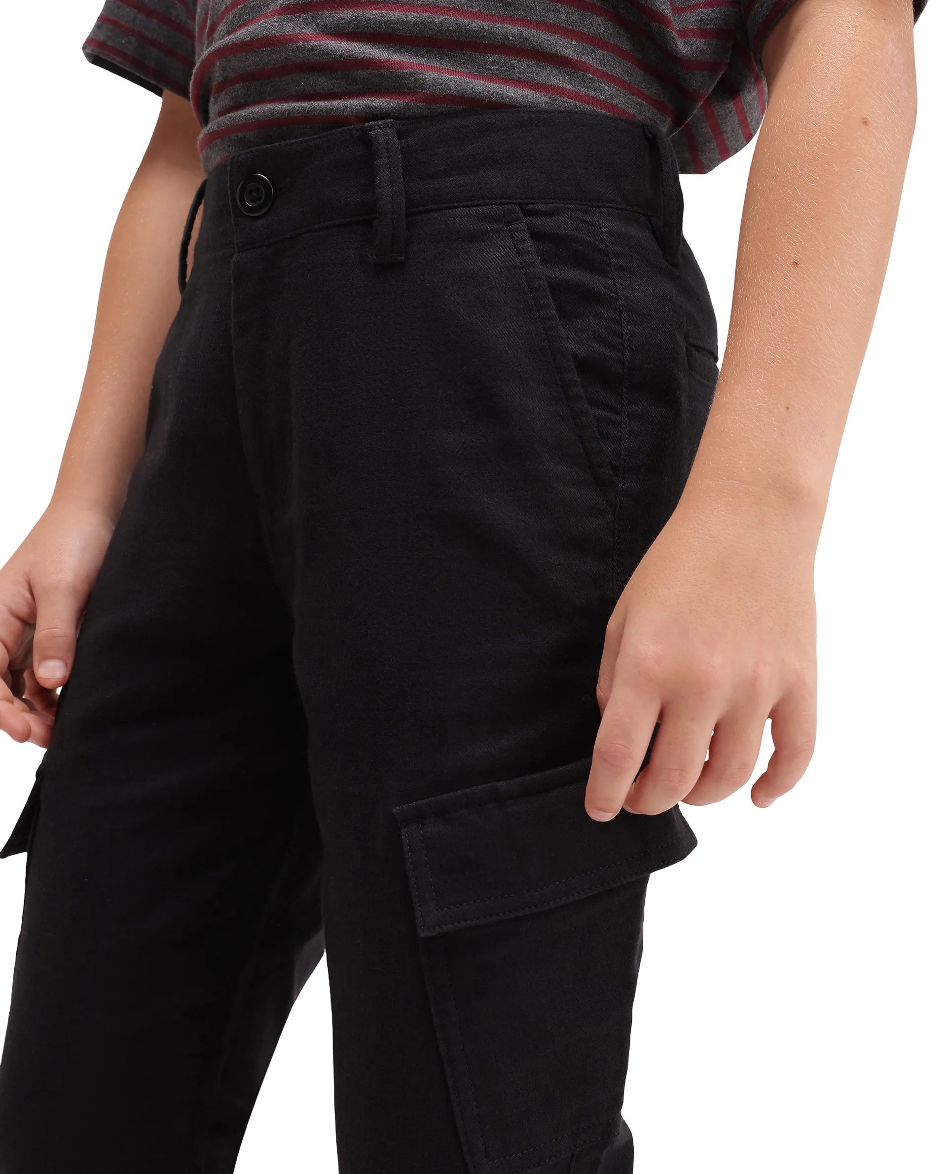 Rare Ones Kids Presso-K-Aw-26 Black Cotton Fabric Button And Zipper Closure Cargo Trouser