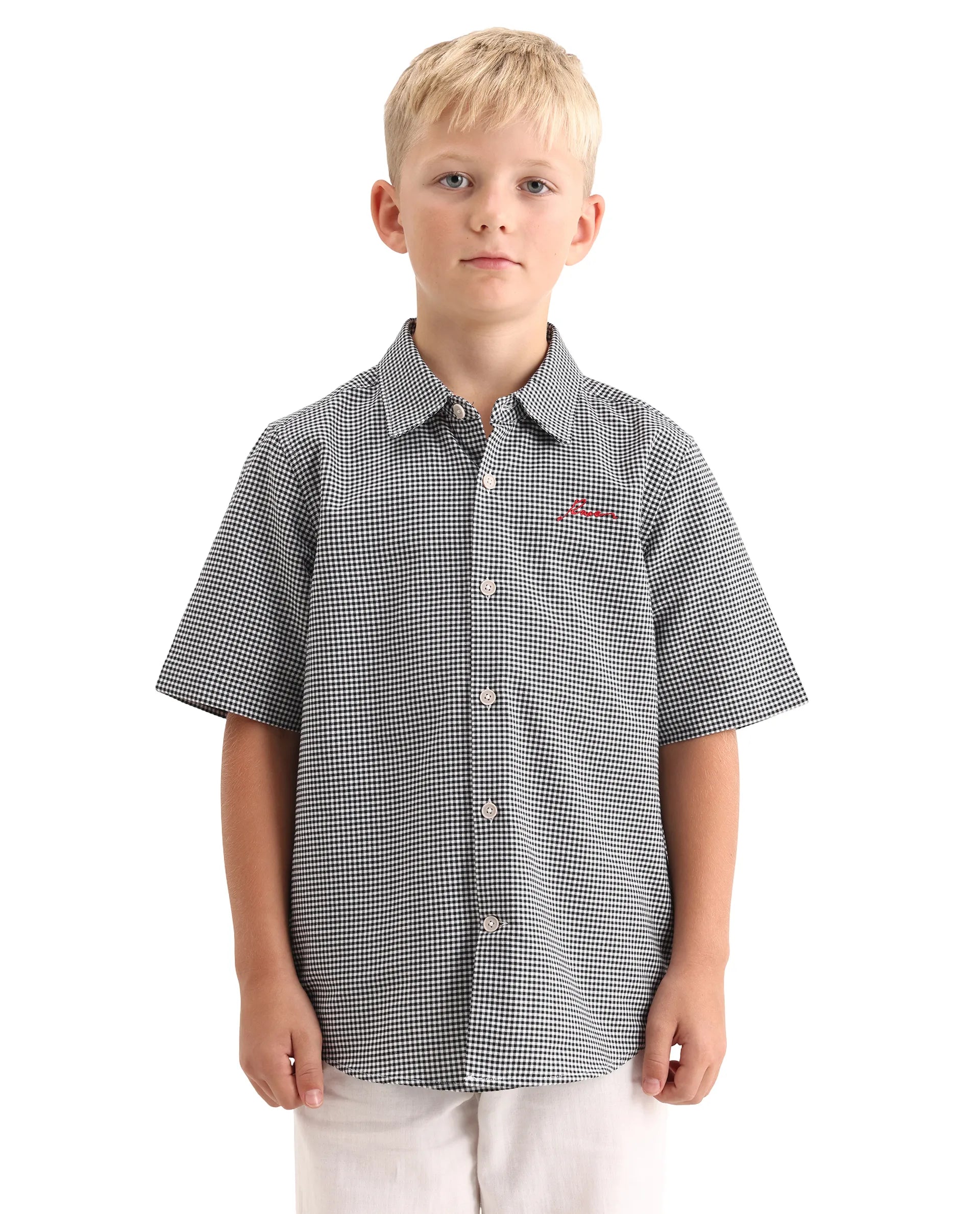 Rare Ones Kids Larton Black Cotton Fabric Button Closure Regular Fit Shirt