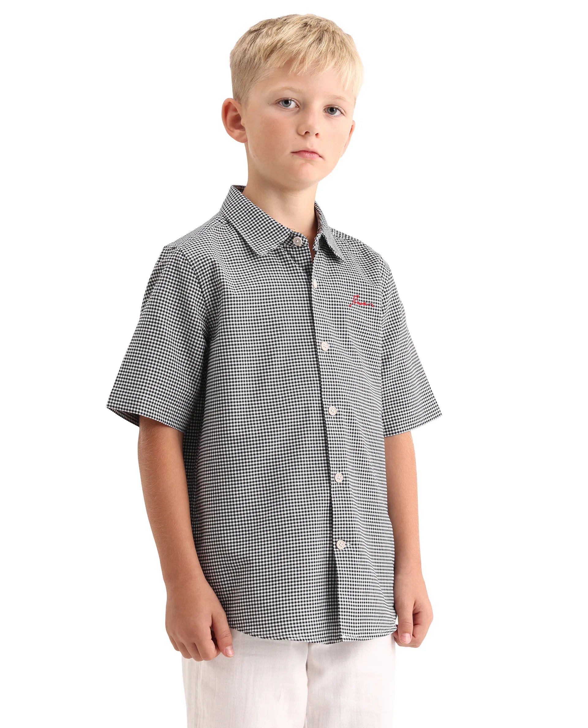 Rare Ones Kids Larton Black Cotton Fabric Button Closure Regular Fit Shirt