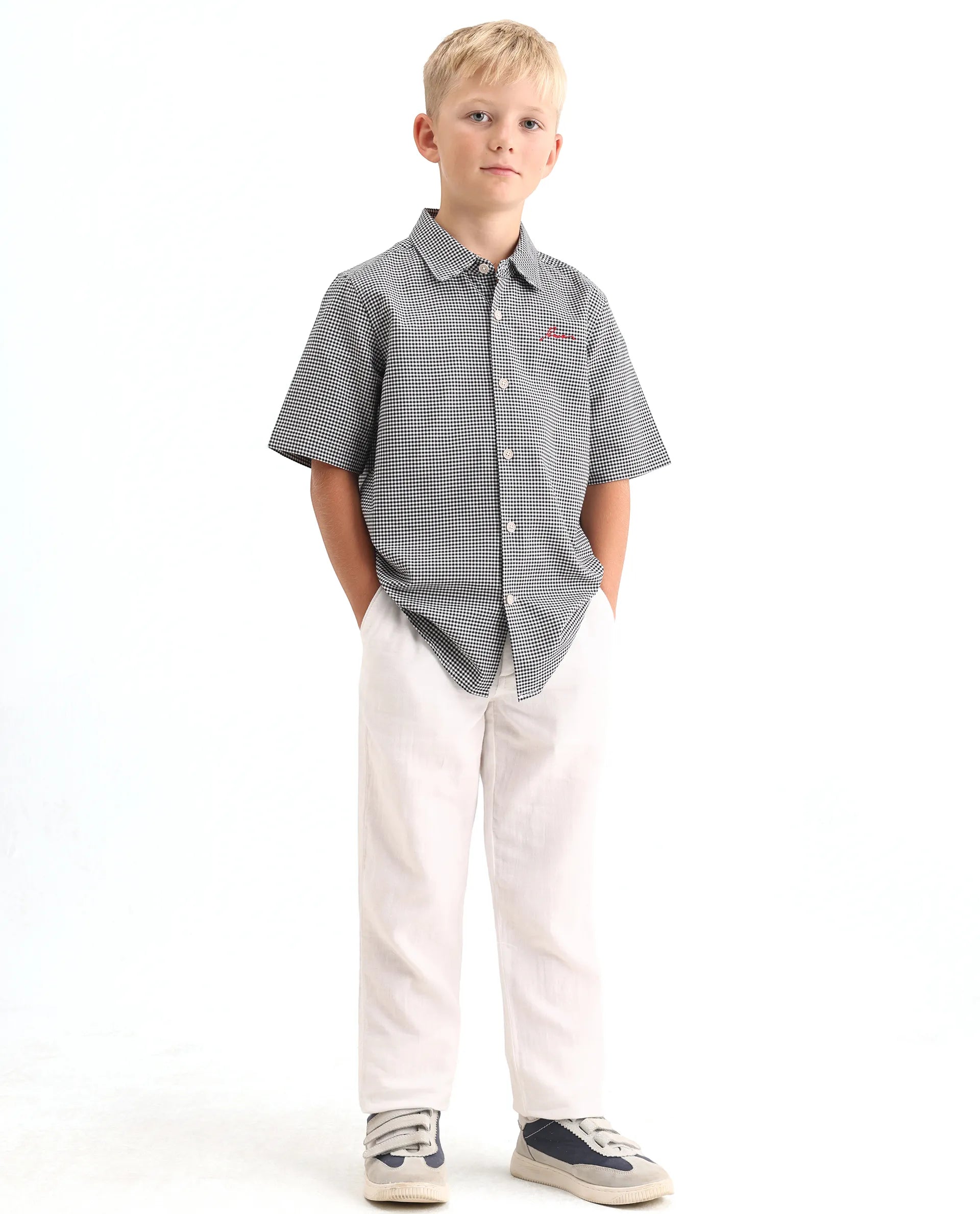 Rare Ones Kids Larton Black Cotton Fabric Button Closure Regular Fit Shirt